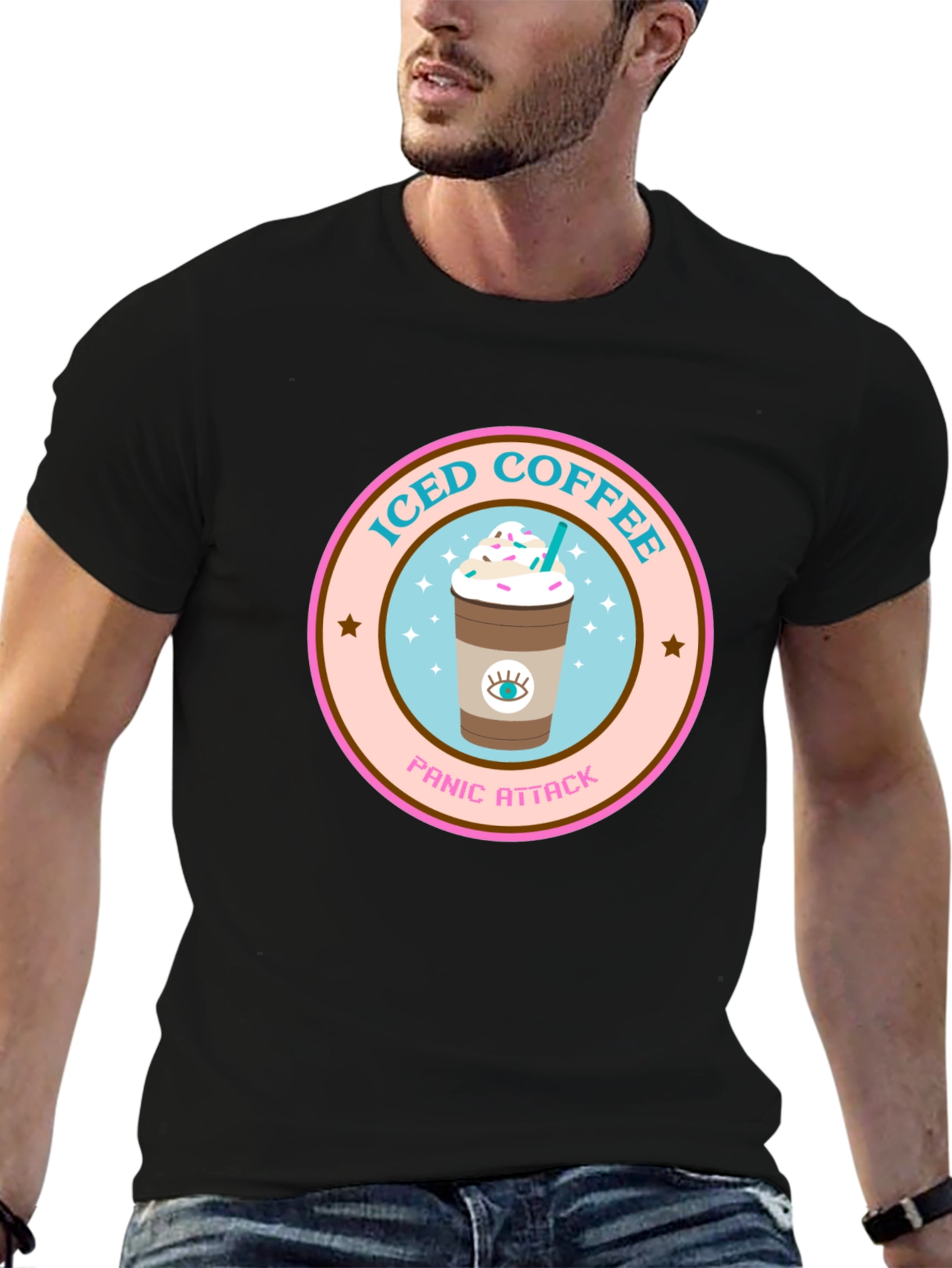 Black Iced Coffee Panic Attack Graphic Tee view 6