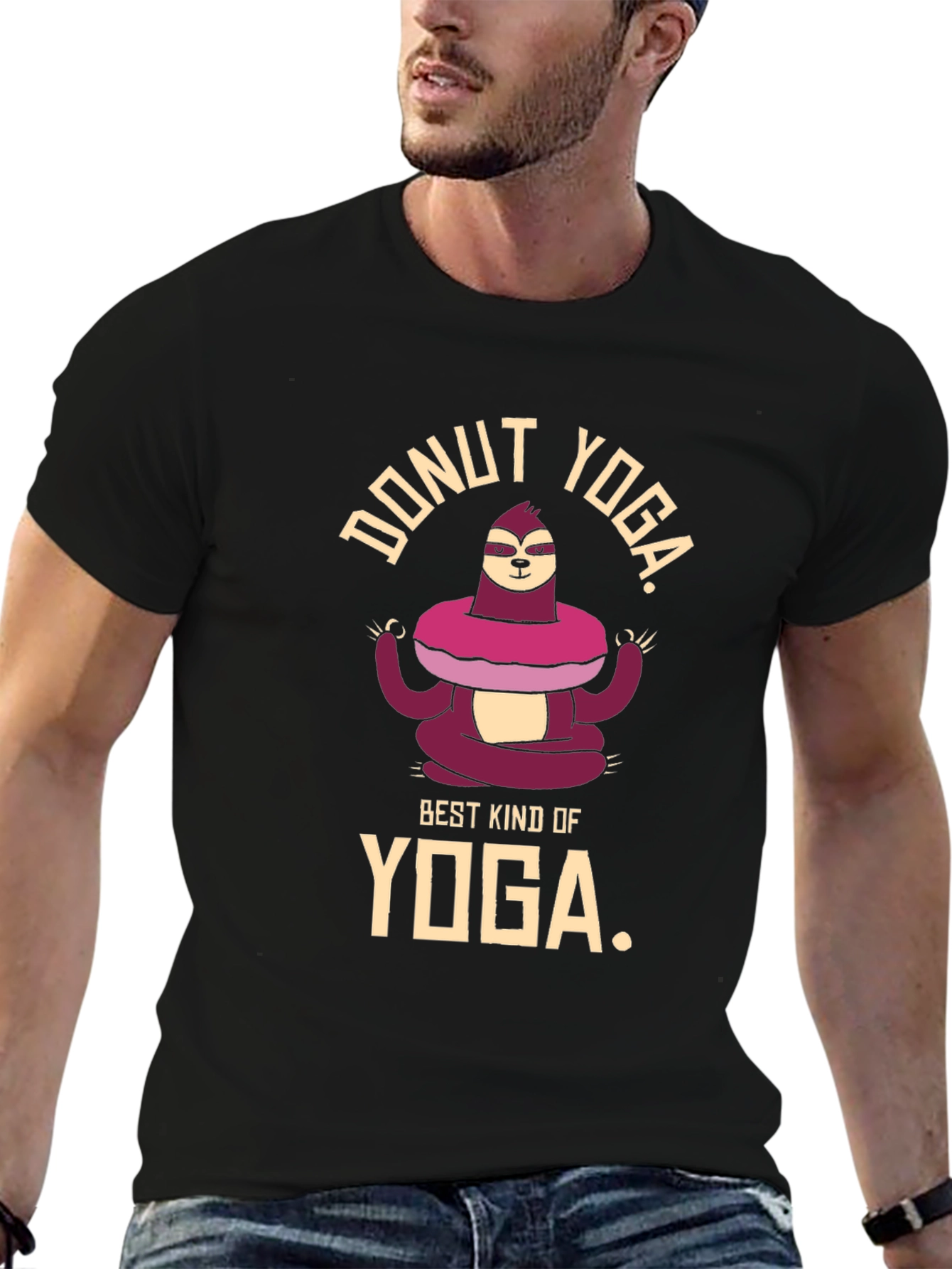 Black Donut Yoga Sloth T-Shirt view 6