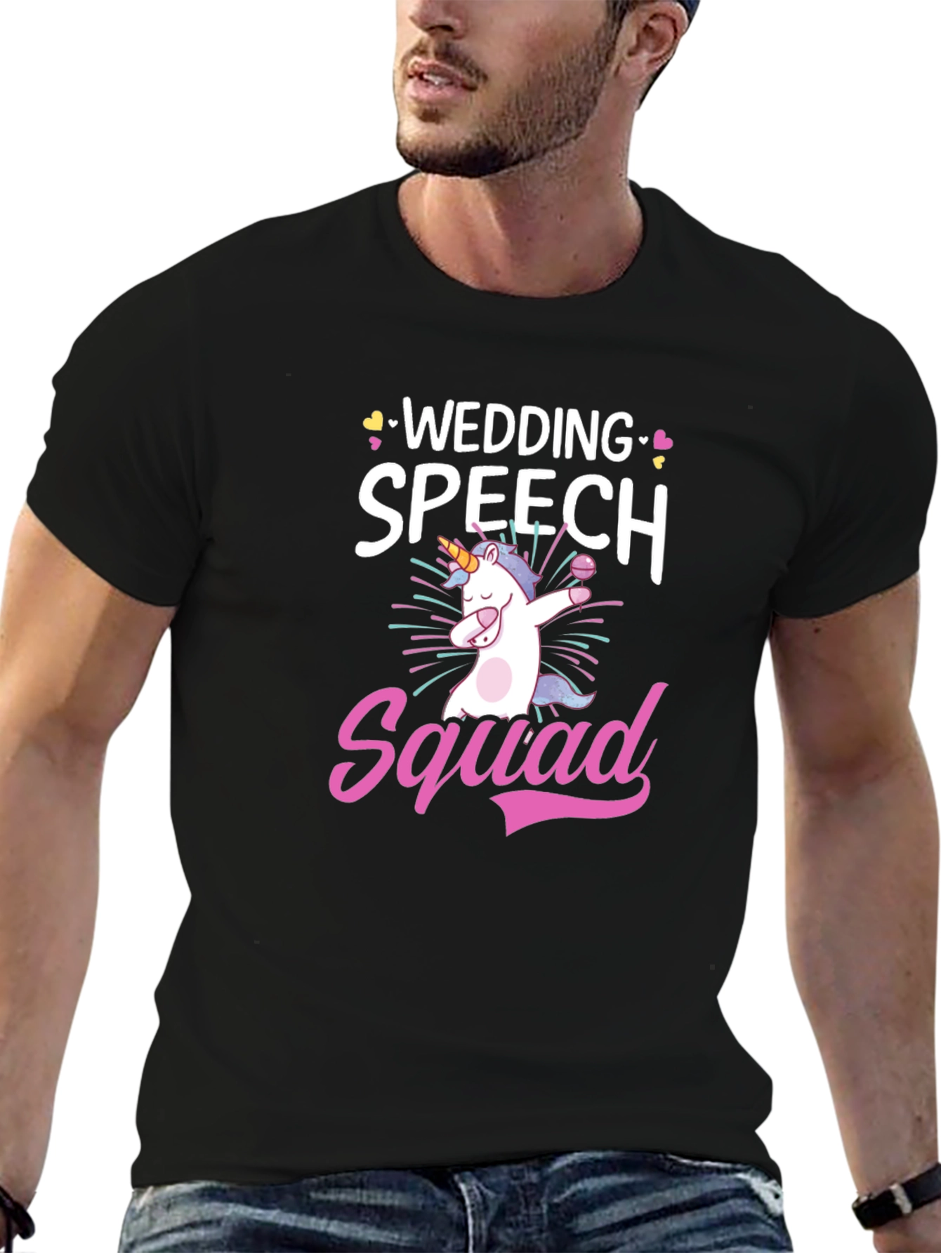 Black Wedding Speech Squad Unicorn T-Shirt view 6