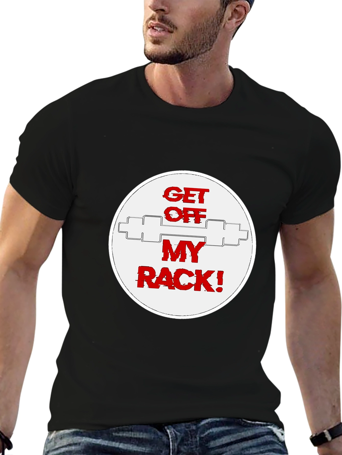 Black Get Off My Rack T-Shirt - Gym Humor view 6