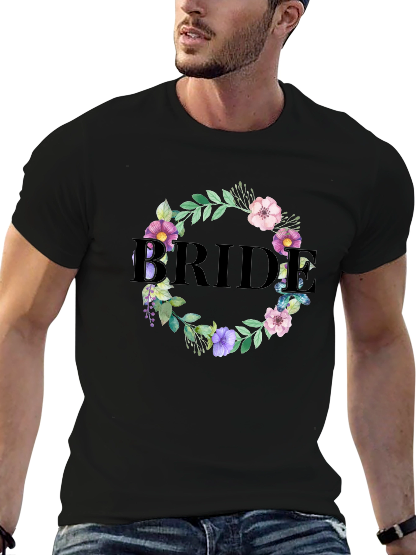 Black Bride Floral Wreath Graphic T-Shirt view 6