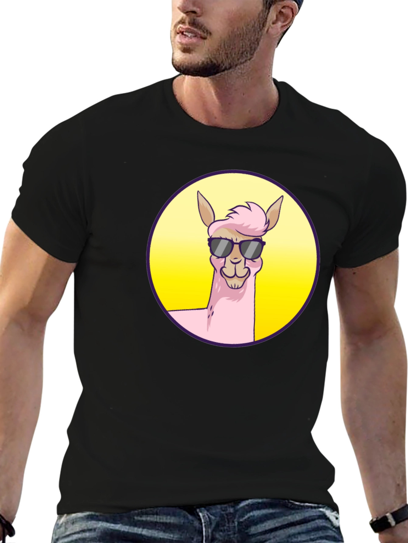 Black Cool Llama Graphic Tee - Black Unisex T-Shirt view 6