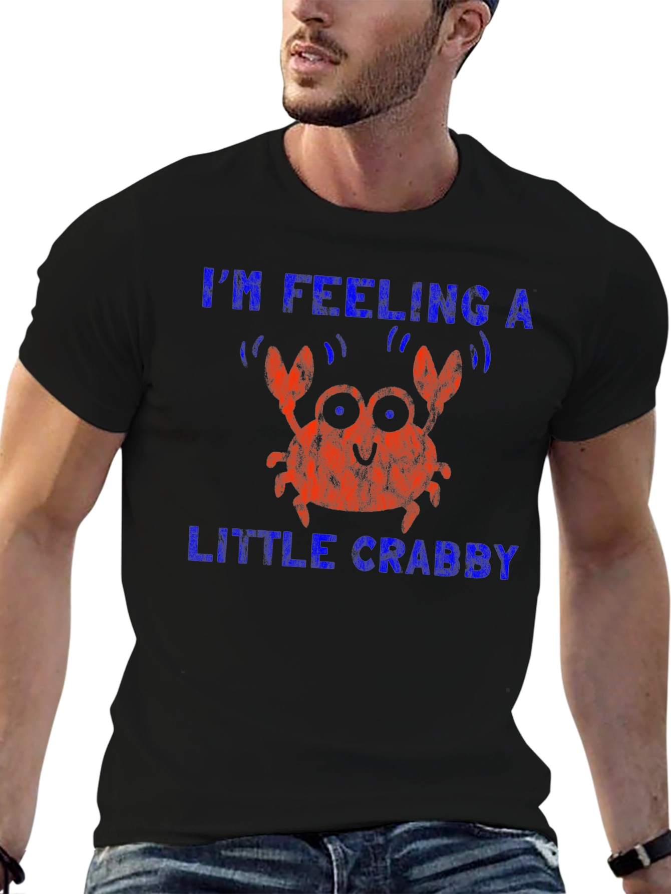 Black Feeling Crabby T-Shirt - Funny Crab Graphic Tee view 6