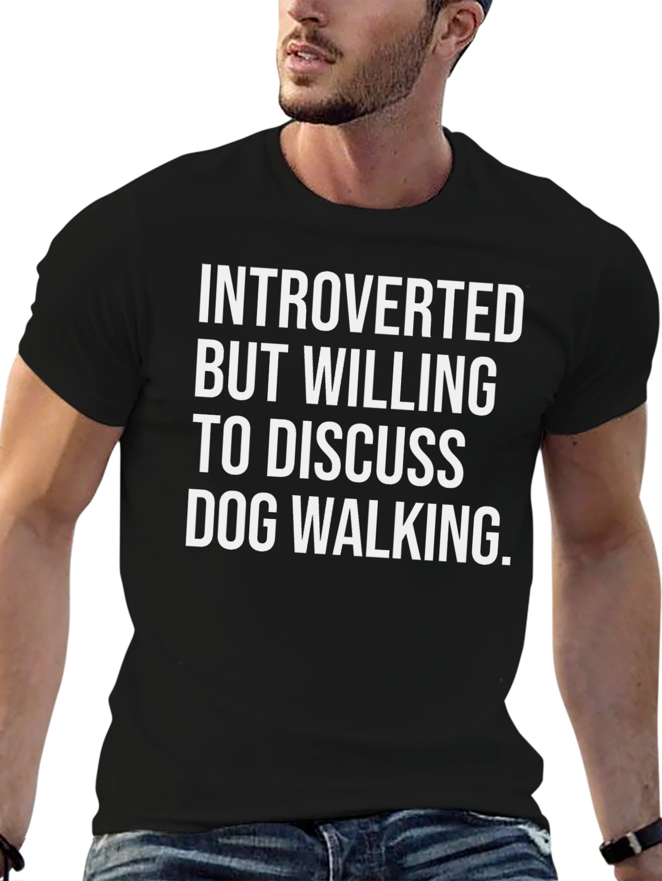 Black Introverted Dog Walking T-Shirt - Funny Graphic Tee view 6