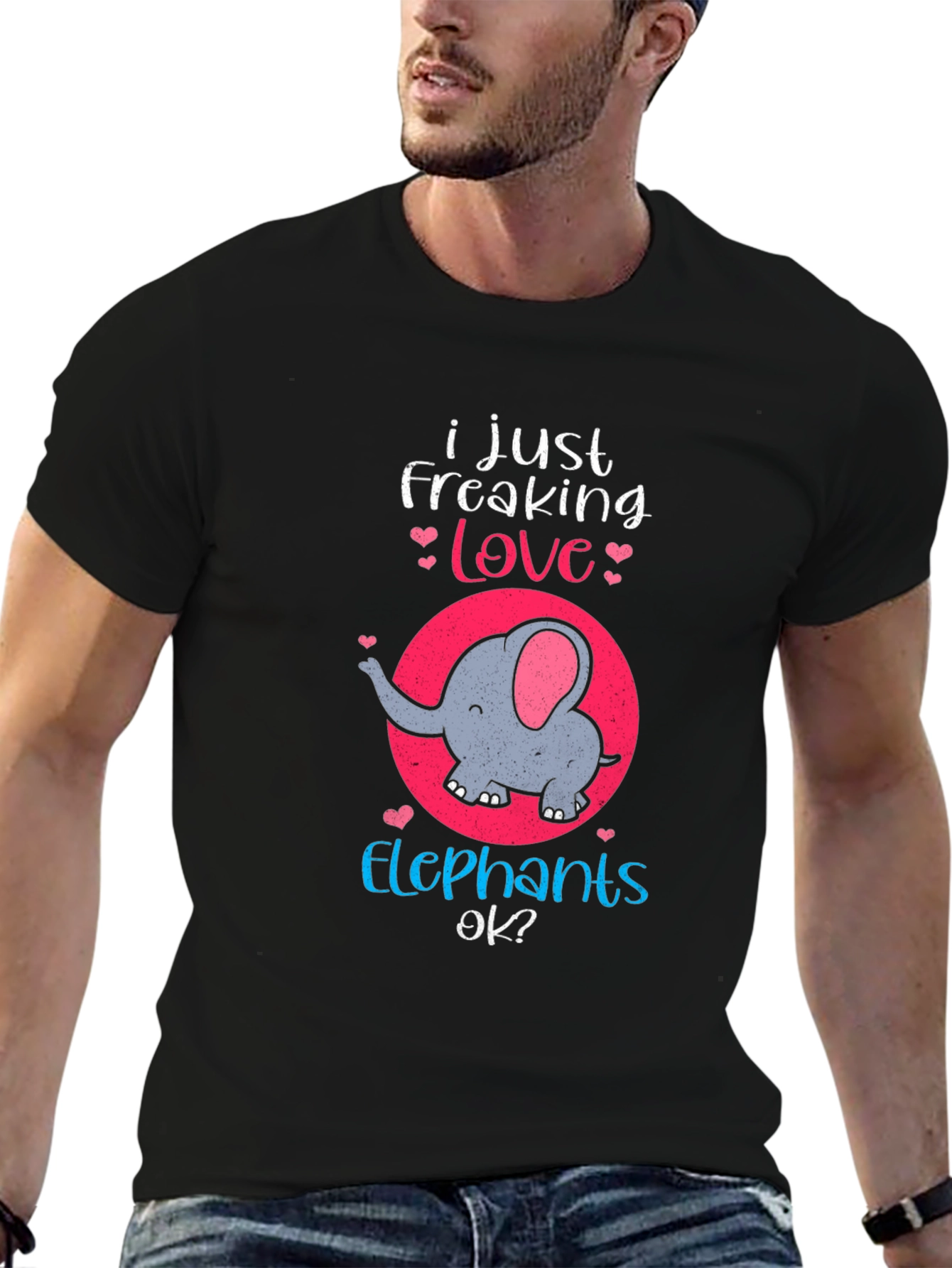 Black Elephant Lover T-Shirt - Freaking Love Elephants Tee view 6