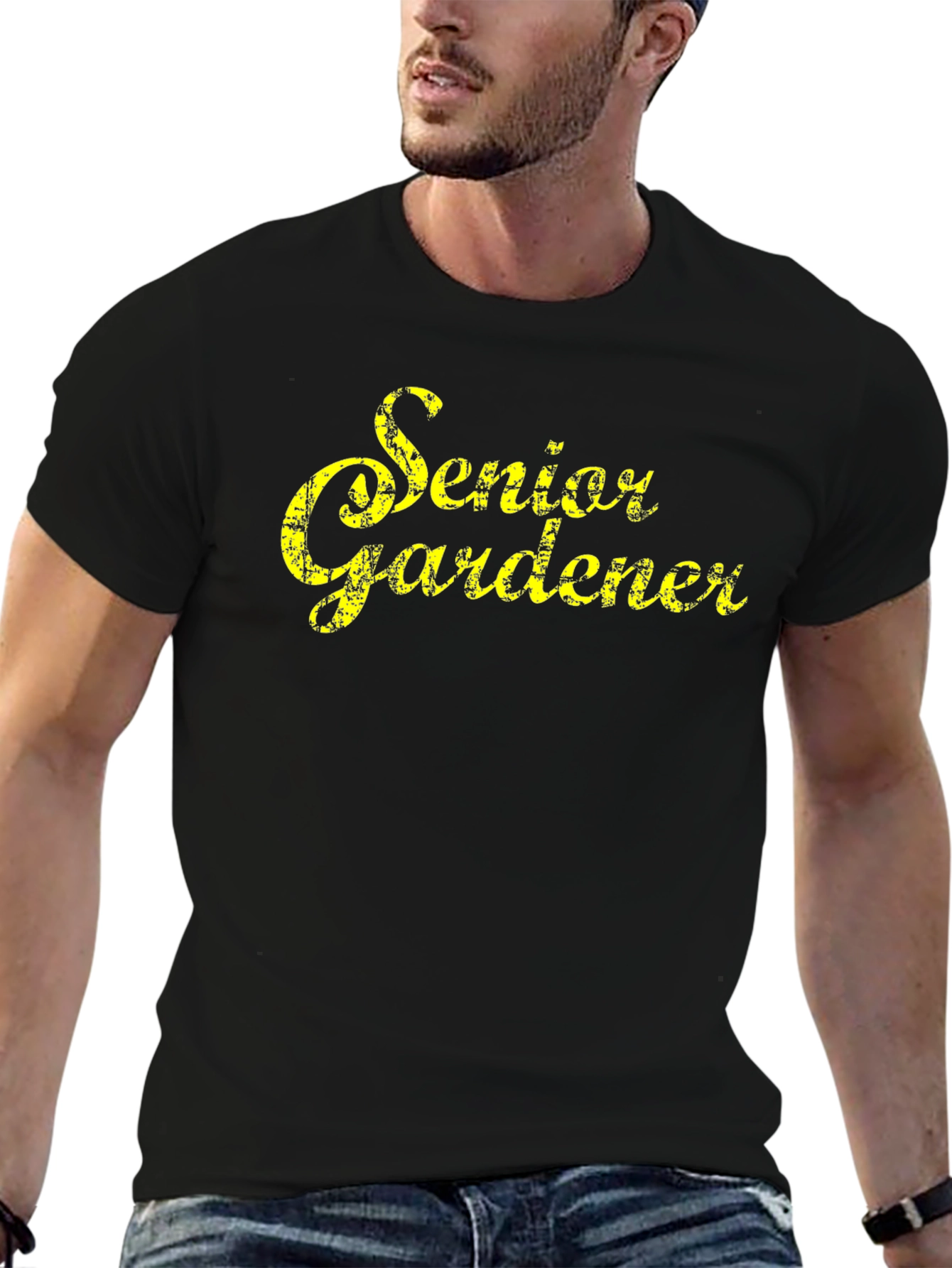 Black Senior Gardener T-Shirt - Black Cotton Tee view 6