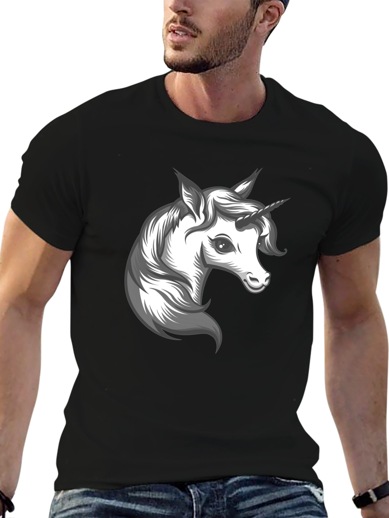 Black Unicorn Graphic Black T-Shirt - Fantasy Men's Tee view 6