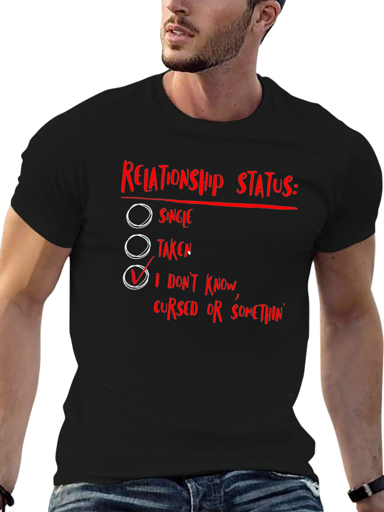 Black Relationship Status Graphic T-Shirt - I Don't Know view 6