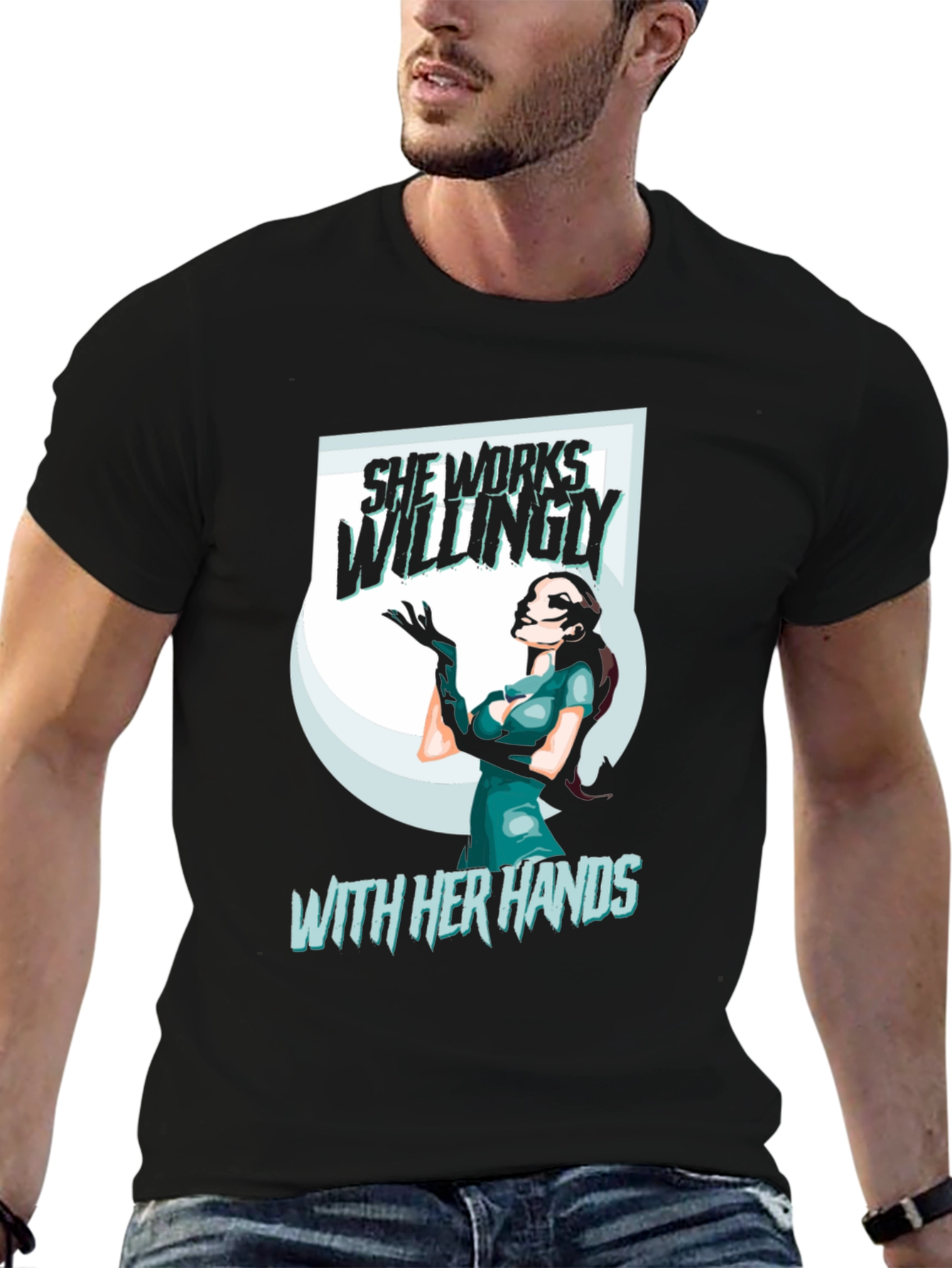 Black She Works Willingly T-Shirt view 6