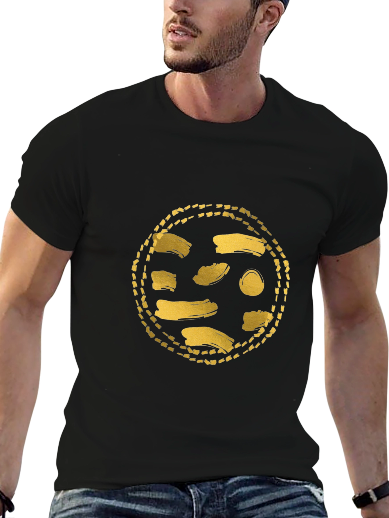 Black Gold Abstract Graphic Black T-Shirt view 6