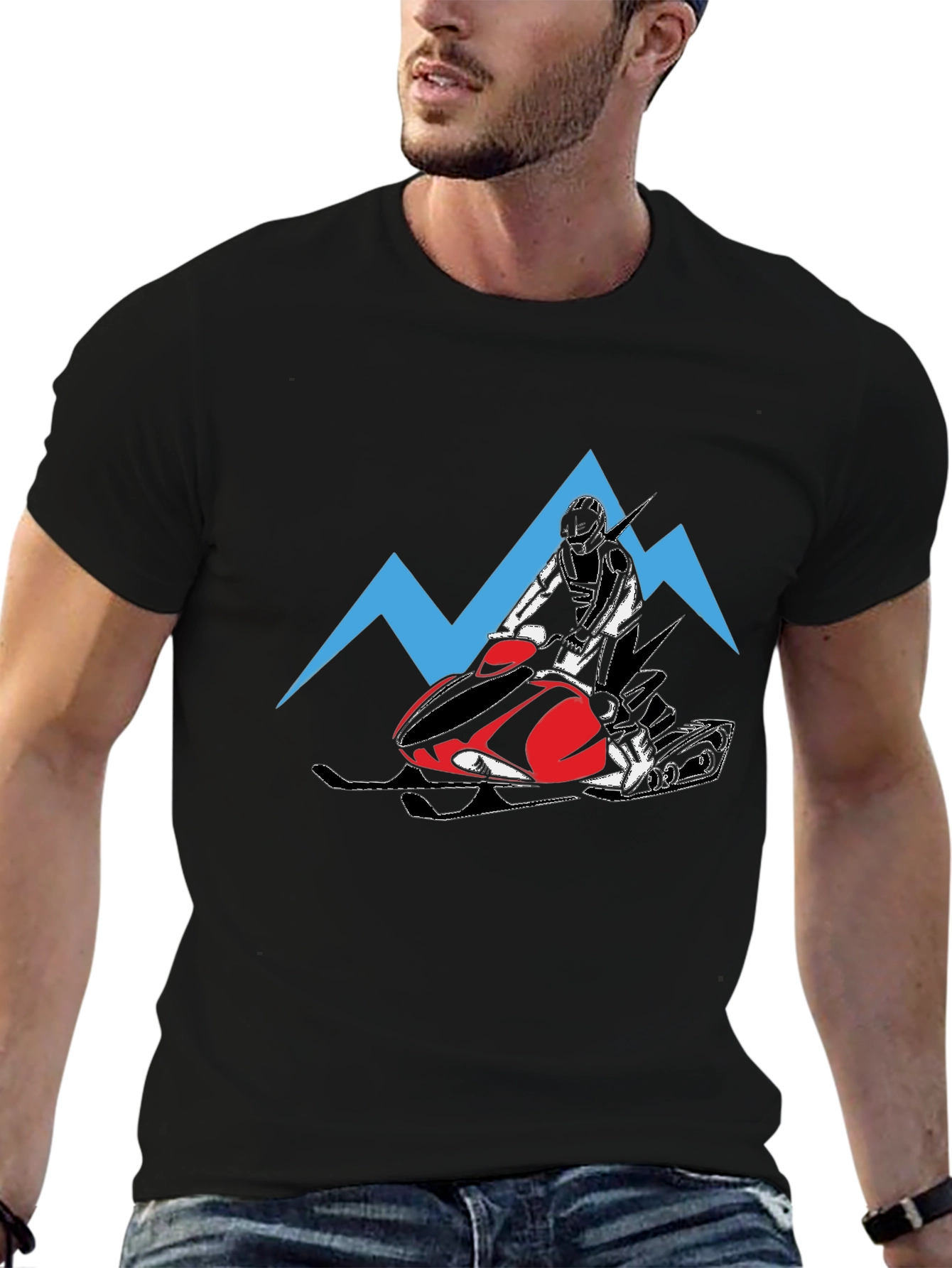 Black Snowmobile Rider Graphic Tee - Black Cotton T-Shirt view 6