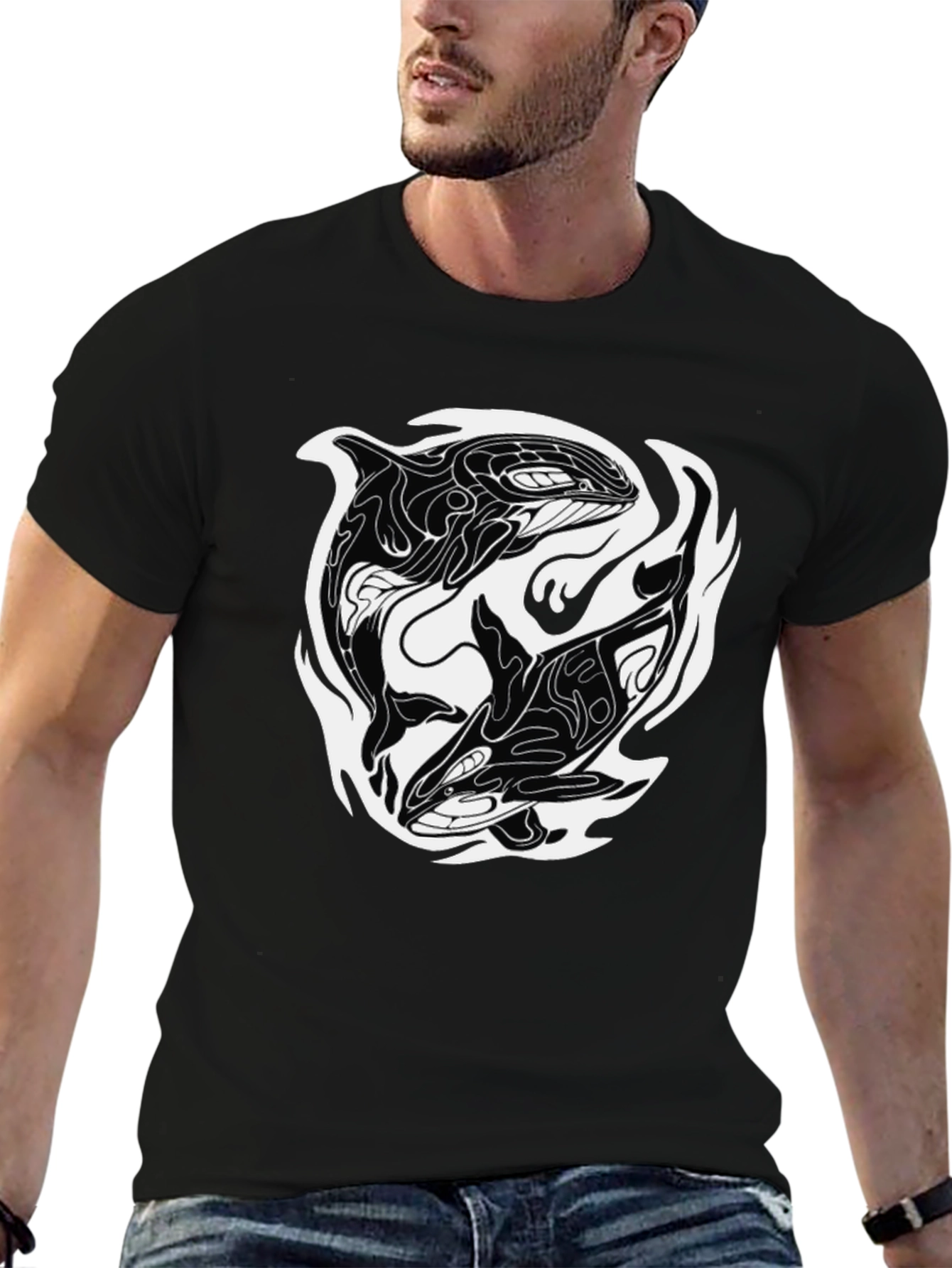 Black Orca Yin Yang Graphic Tee - Black Cotton Blend view 6