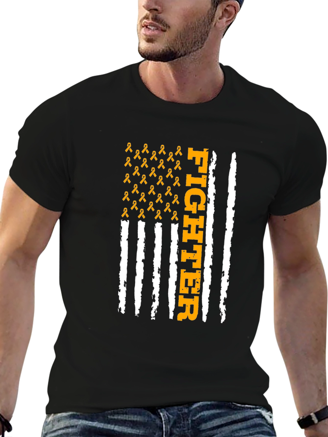 Black Fighter Ribbon Flag T-Shirt view 6