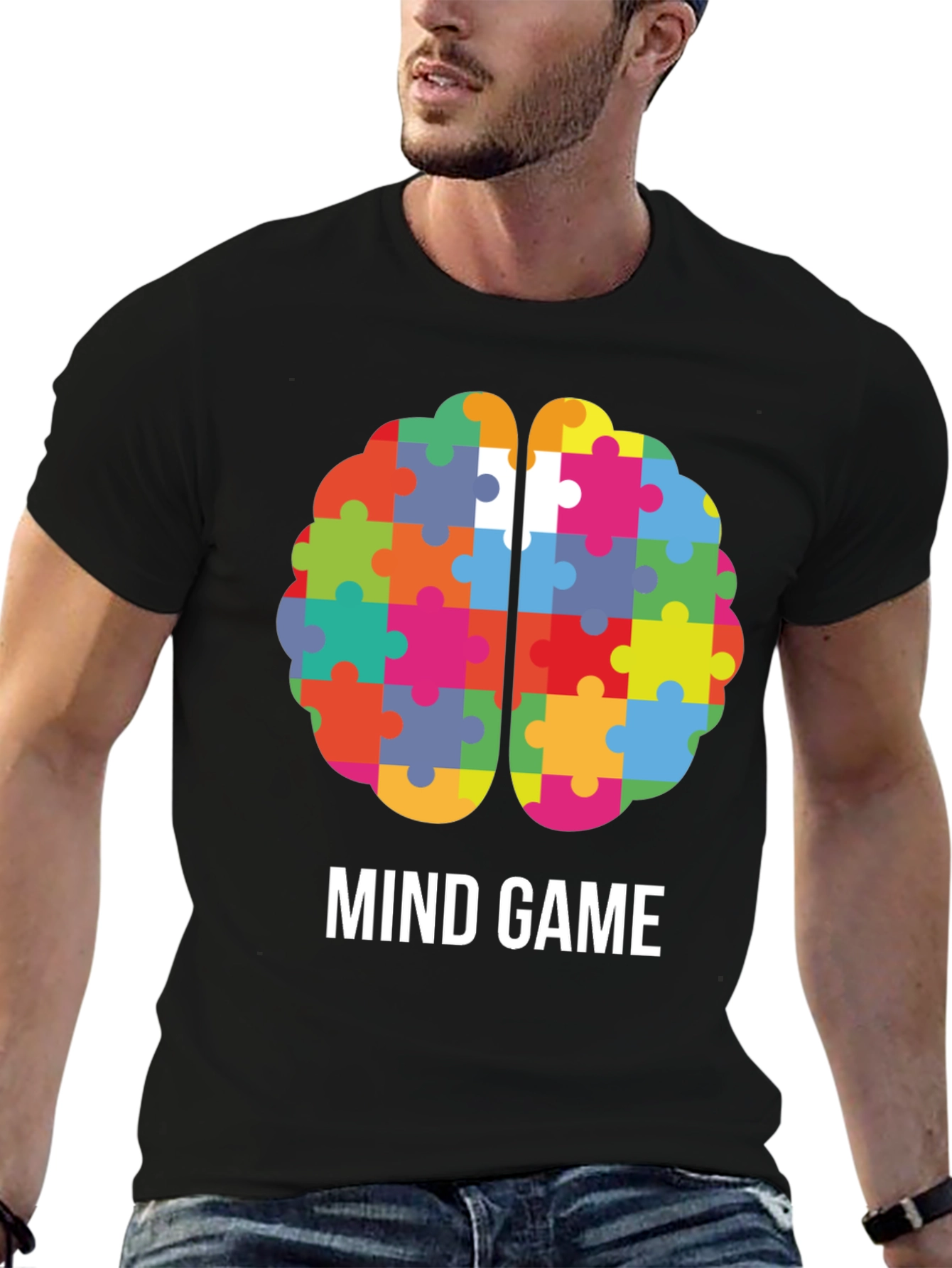 Black Mind Game Puzzle Brain T-Shirt view 6
