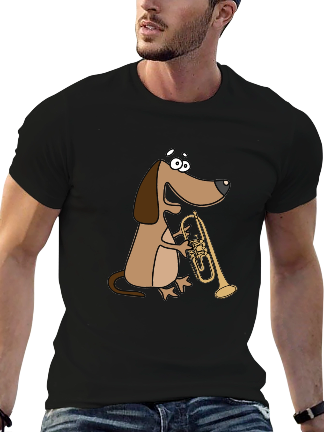 Black Dog Playing Trumpet T-Shirt view 6