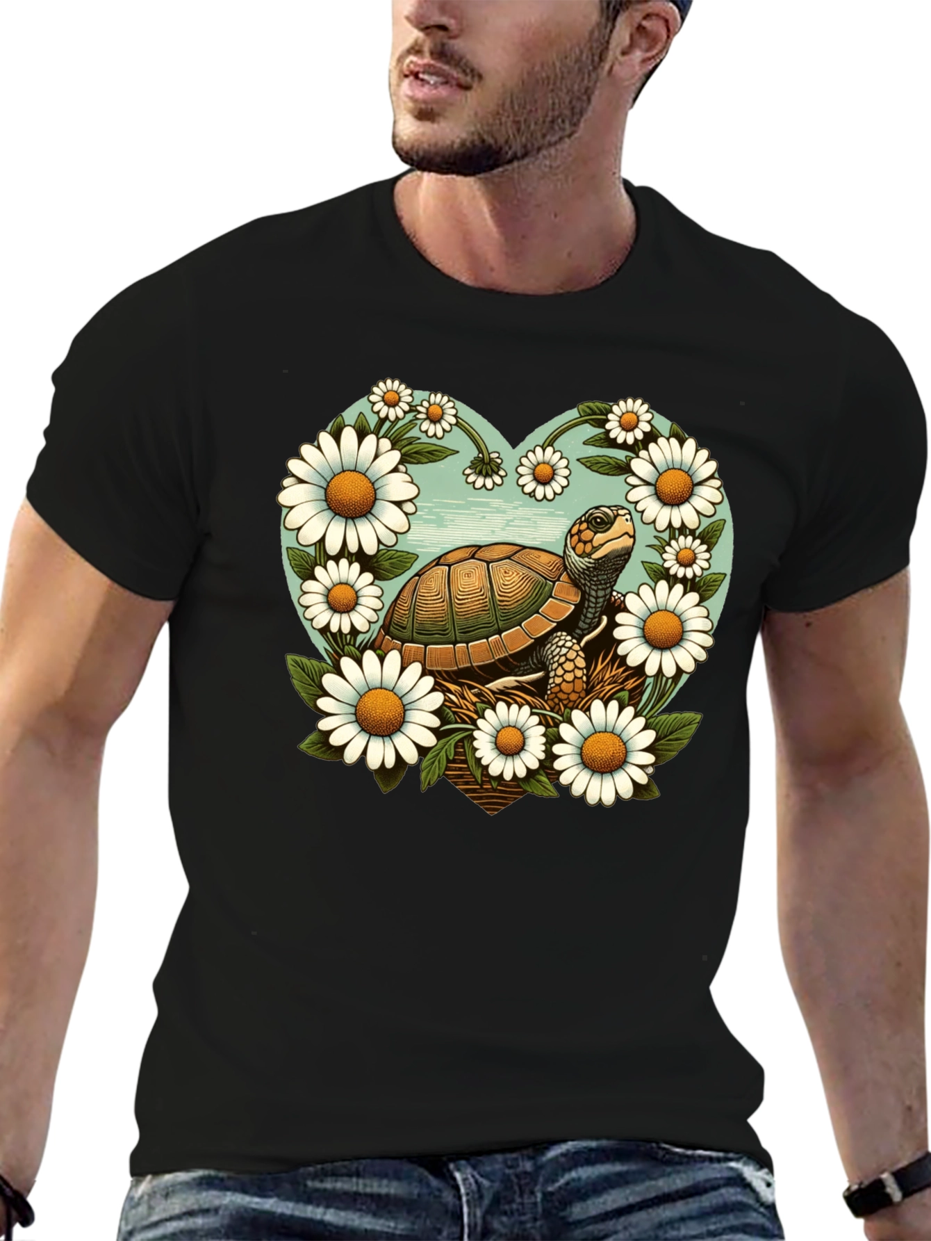 Black Turtle and Daisy Graphic Tee - Black view 6