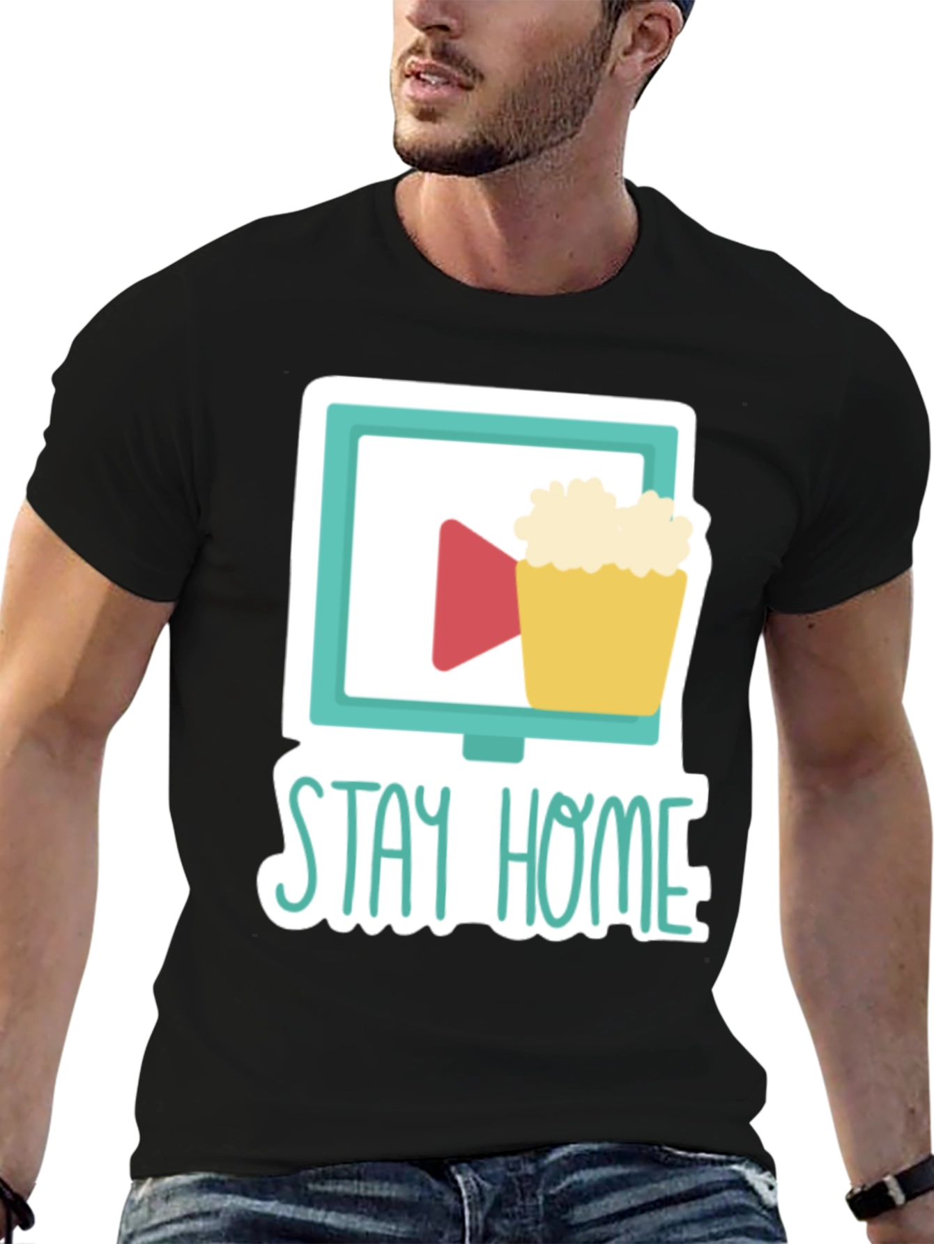 Black Stay Home Movie Night T-Shirt view 6