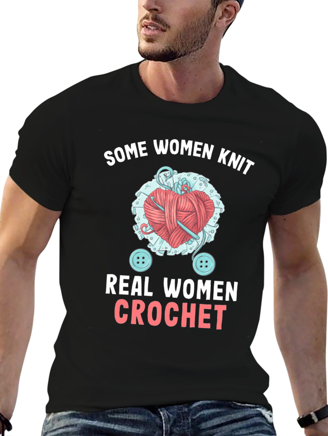 Black Some Women Knit, Real Women Crochet T-Shirt view 6