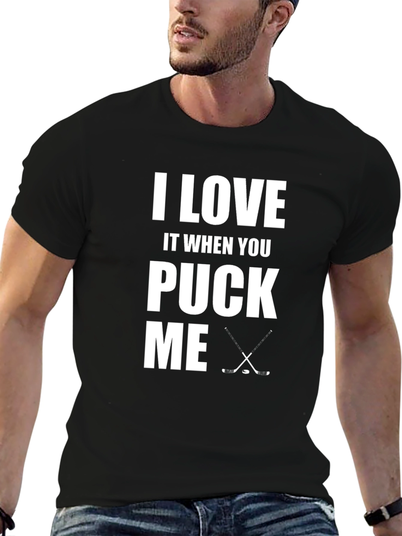 Black I Love It When You Puck Me Hockey Graphic Tee view 6