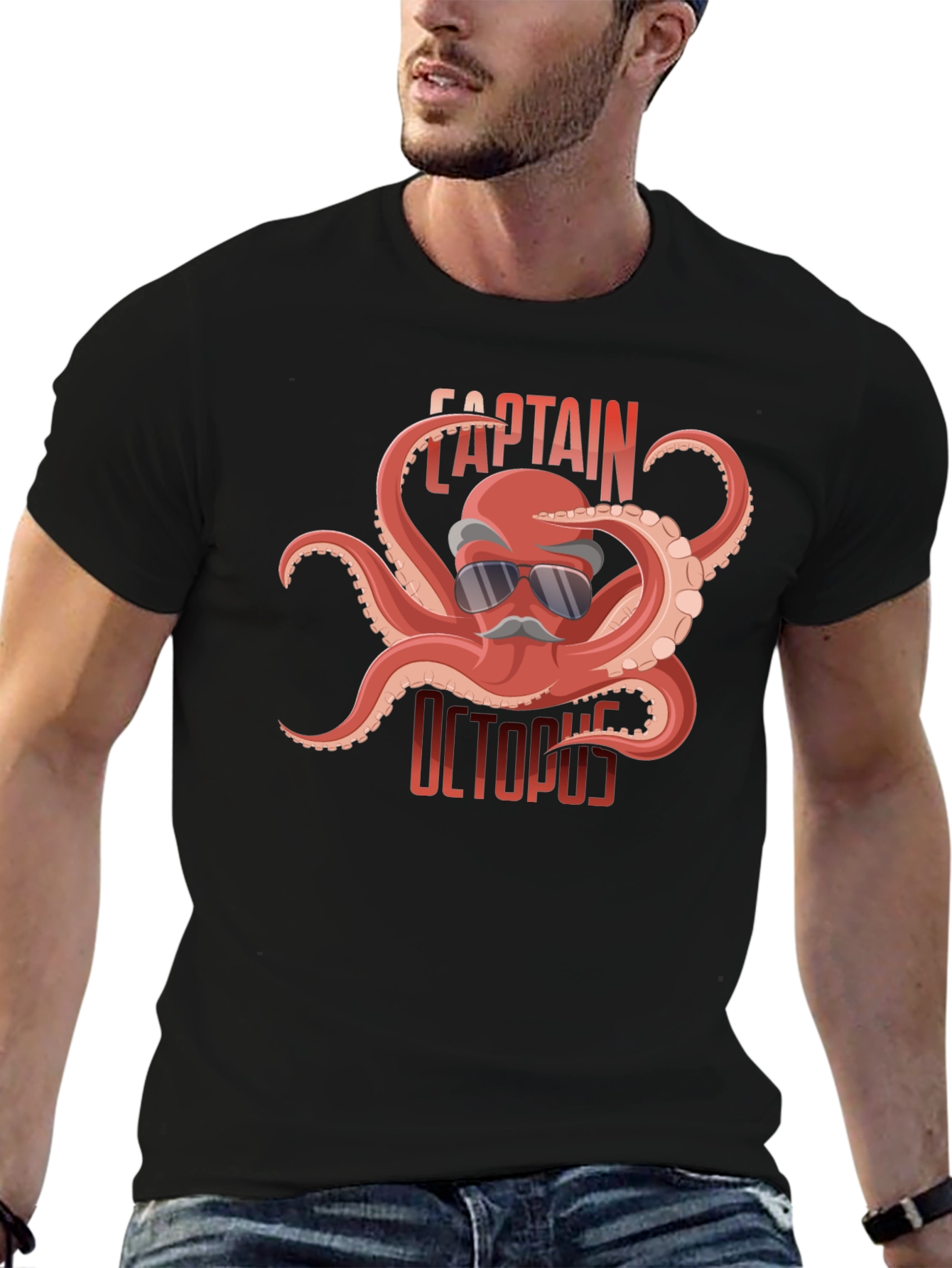 Black Captain Octopus Graphic Tee - Black Cotton Shirt view 6