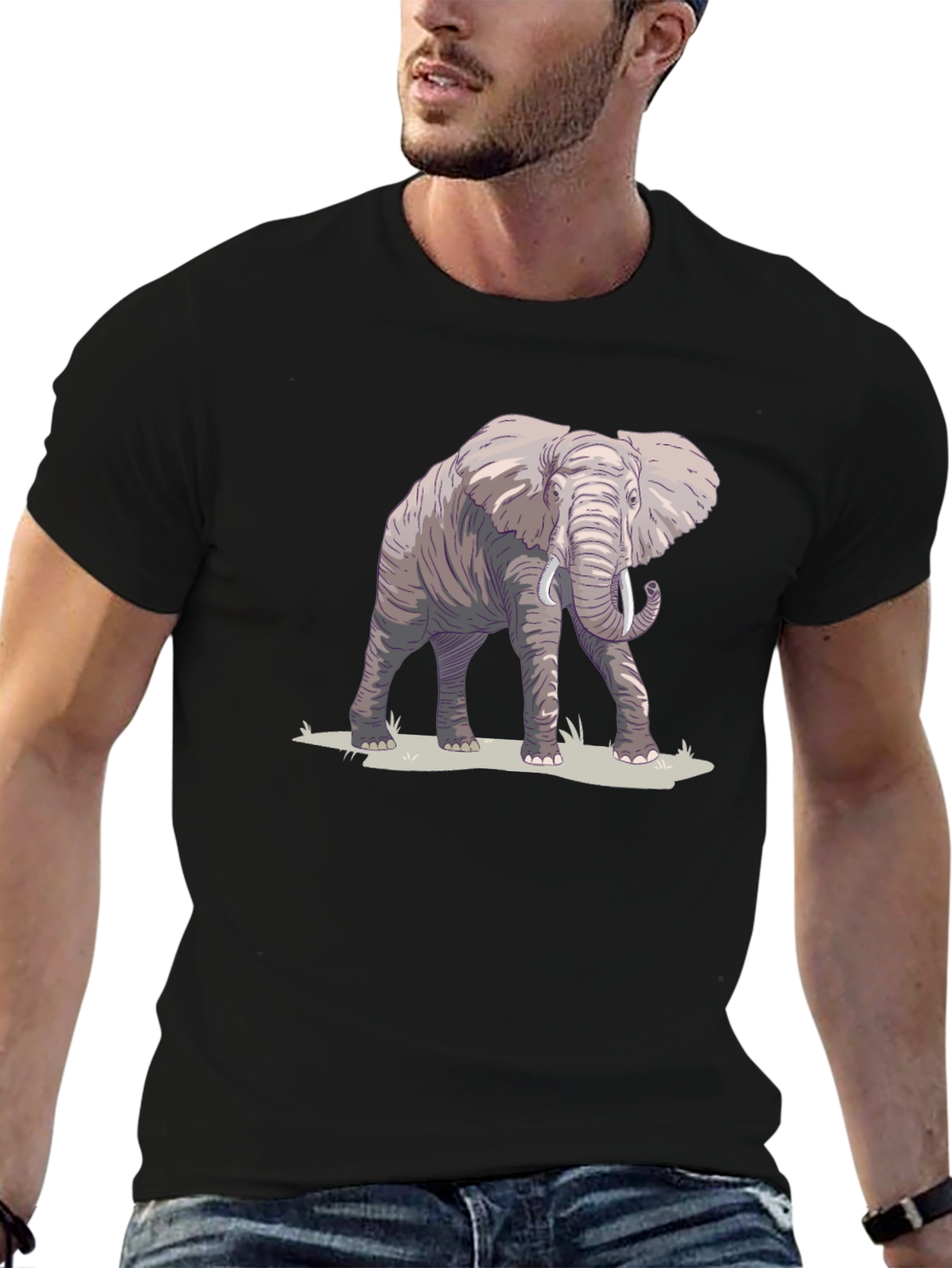 Black Elephant Graphic Print Black T-Shirt view 6