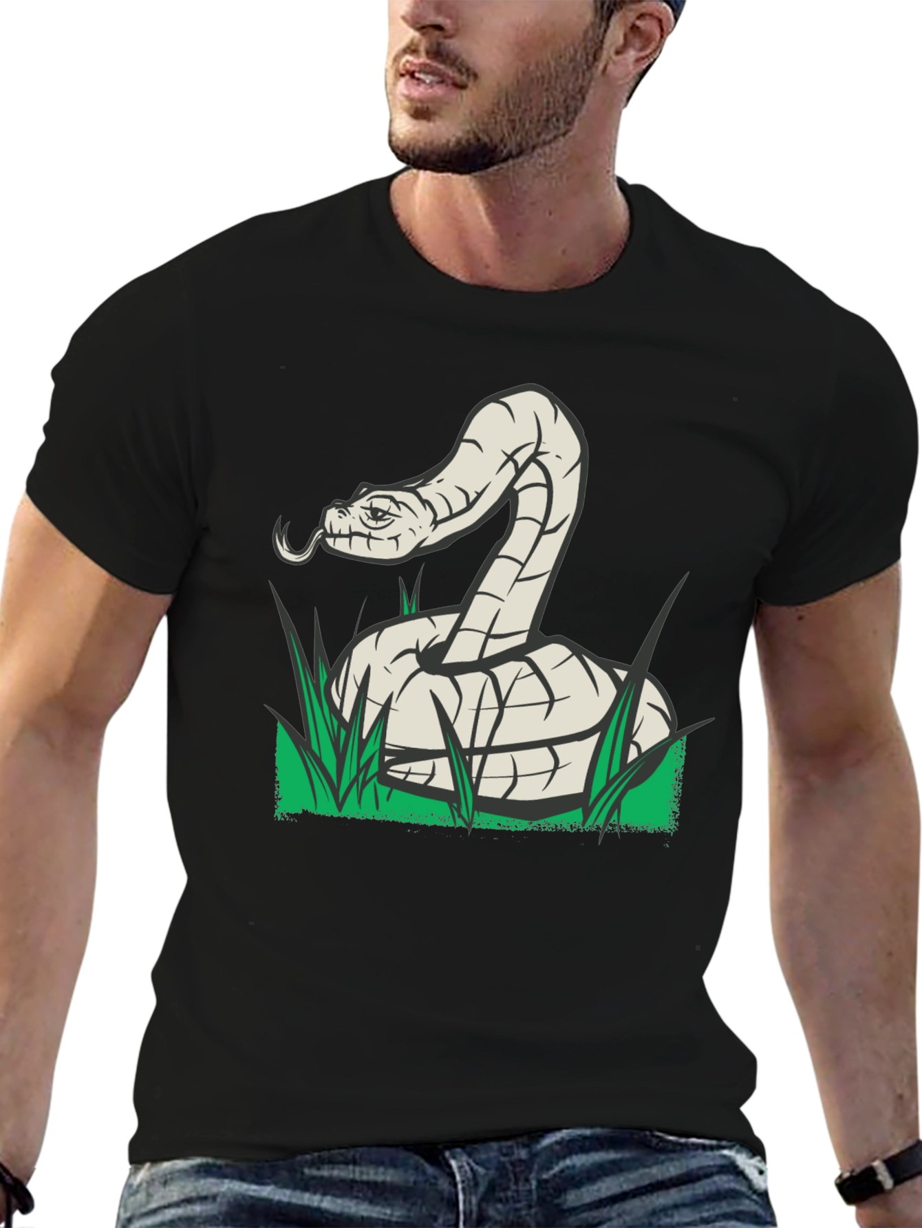 Snake Graphic Tee - Black Cotton T-Shirt - 6