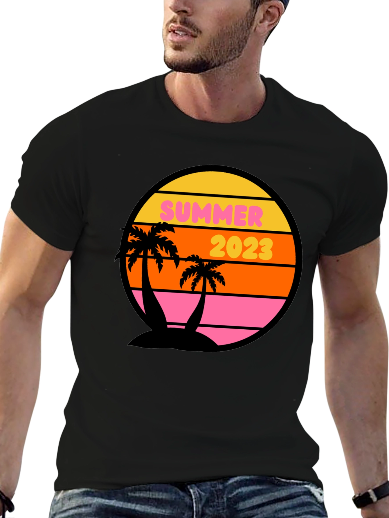 Black Summer 2023 Palm Tree Graphic Tee - Black view 6