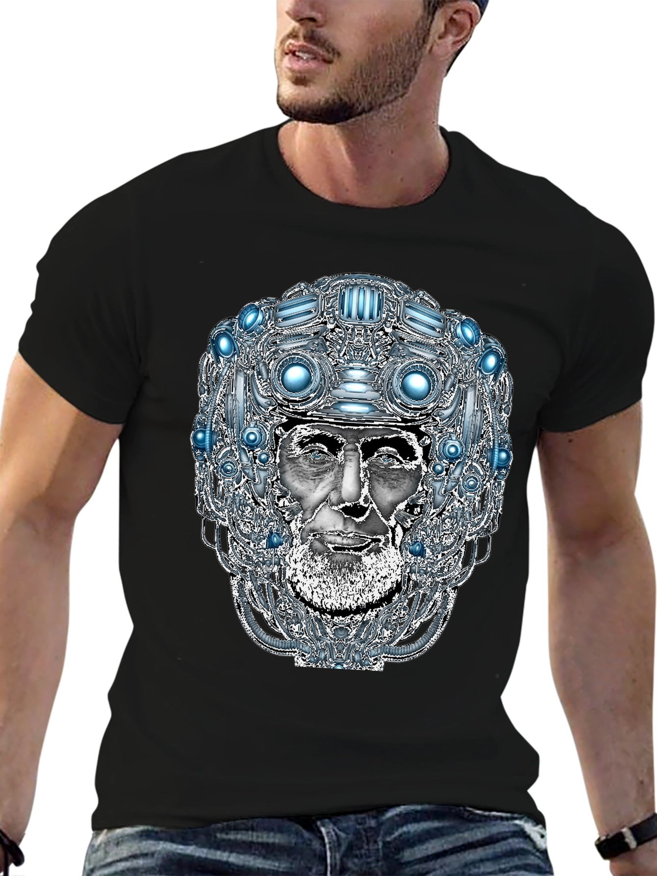 Black Futuristic Old Man Graphic T-Shirt view 6