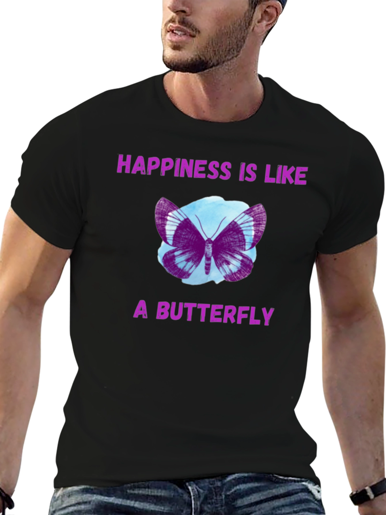 Black Happiness Butterfly Graphic Tee view 6