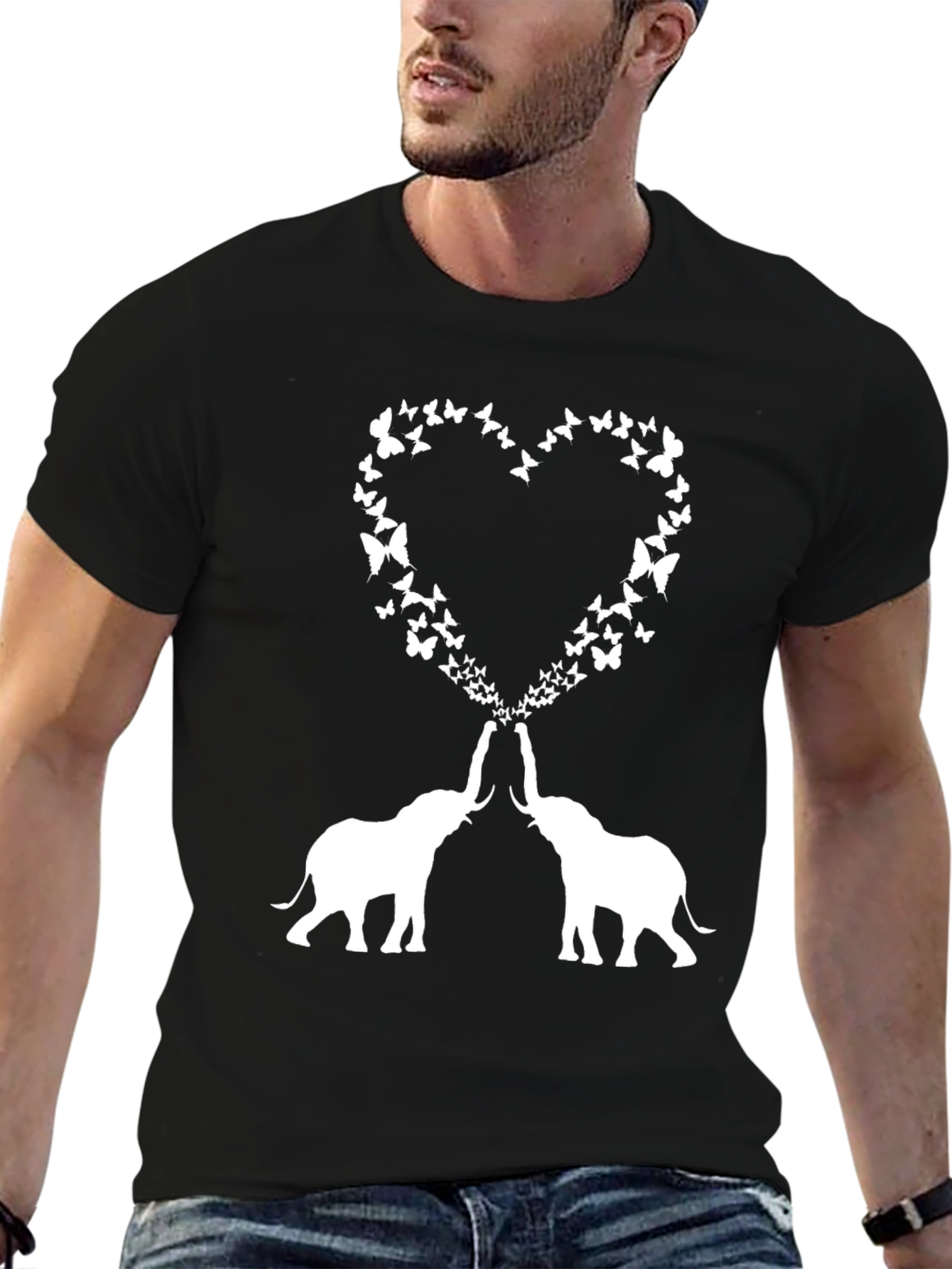 Black Elephant Butterfly Heart Graphic Tee view 6