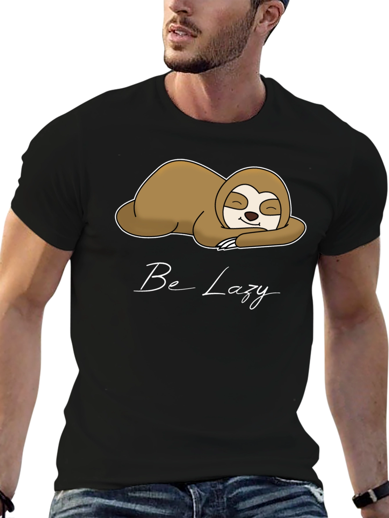 Black Be Lazy Sloth Graphic Tee - Relaxed Comfort view 6