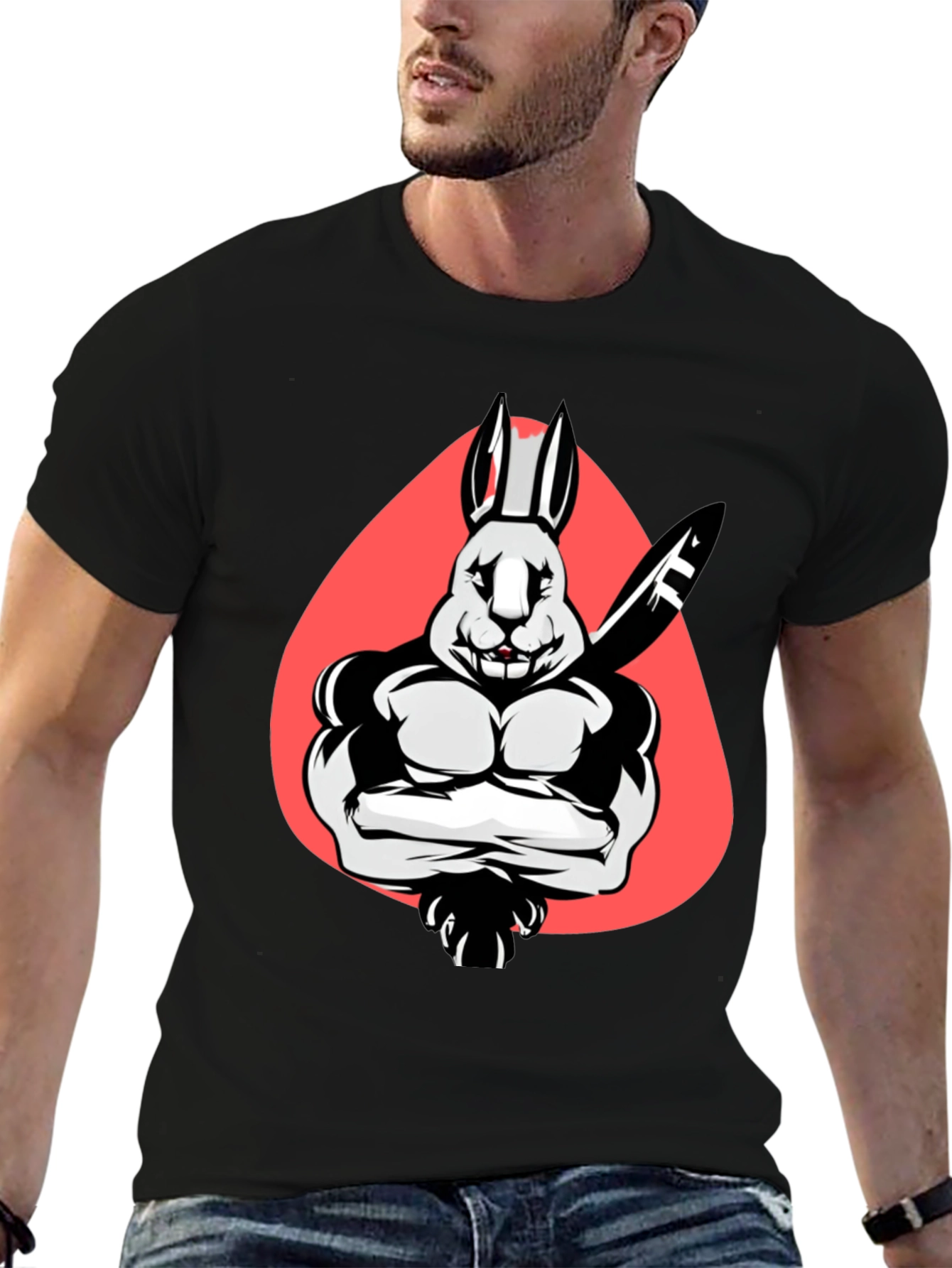 Black Muscle Rabbit T-Shirt - Black Graphic Tee view 6