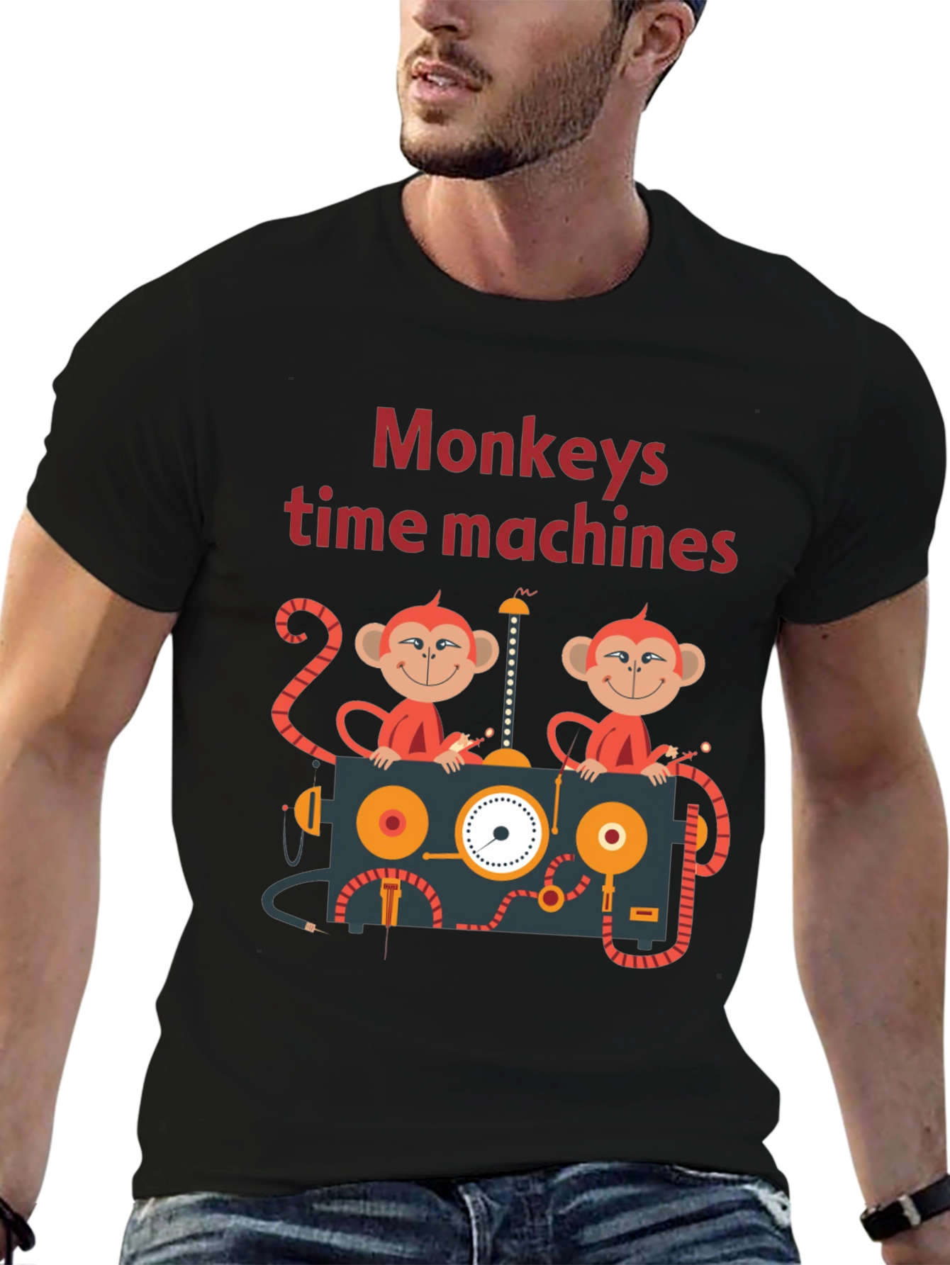 Black Monkeys Time Machines Graphic Tee - Black Cotton T-Shirt view 6