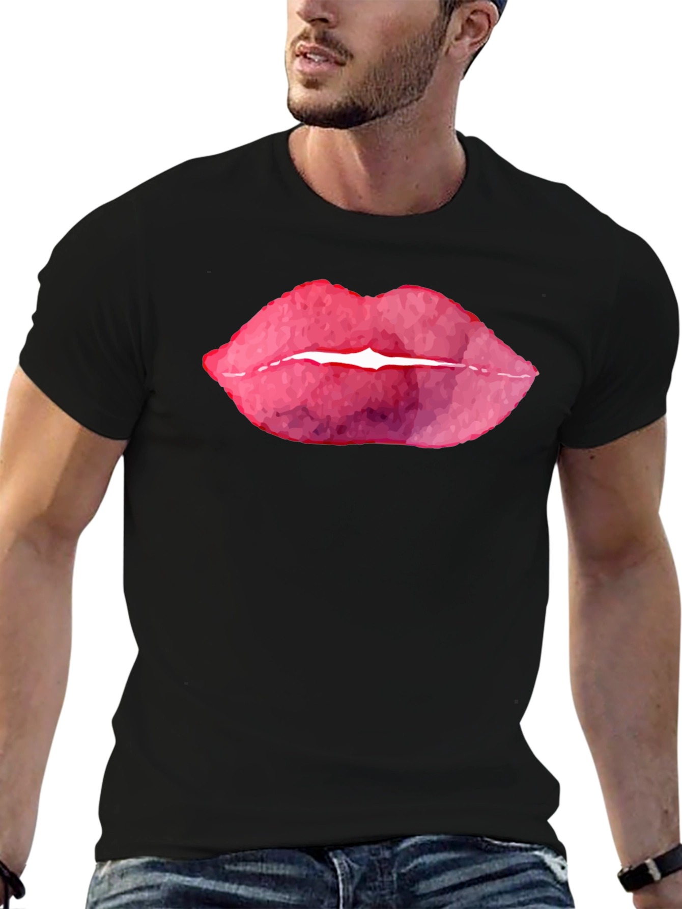 Black Bold Lips Graphic T-Shirt - Black view 6