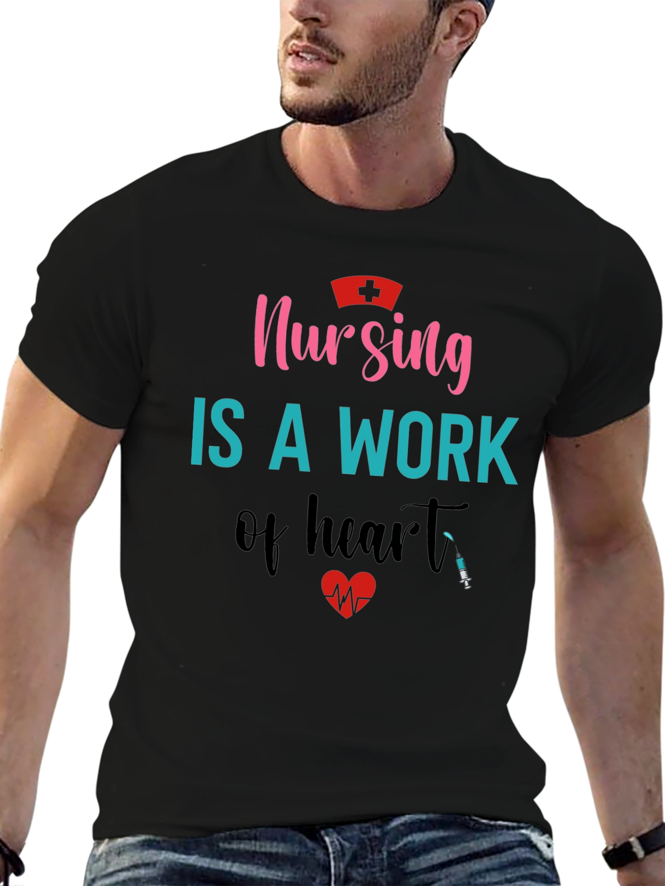 Black Nursing is a Work of Heart Graphic T-Shirt view 6