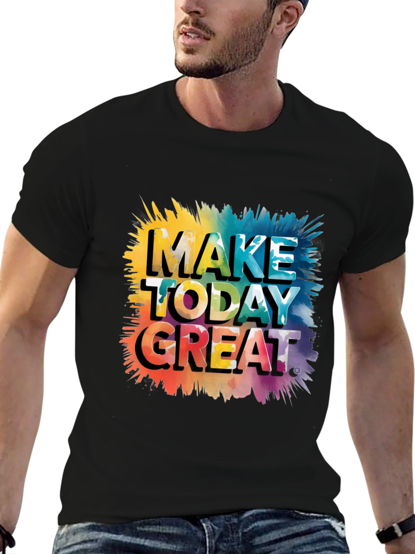 Black Make Today Great Graphic Tee - Black Cotton Blend view 6