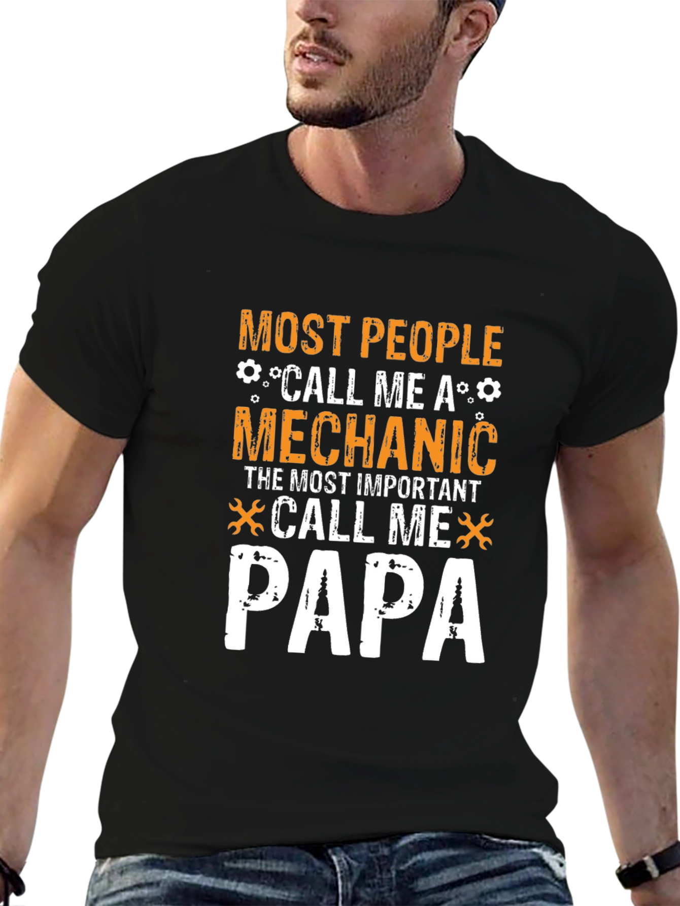 Black Mechanic Papa T-Shirt - Best Dad Gift view 6
