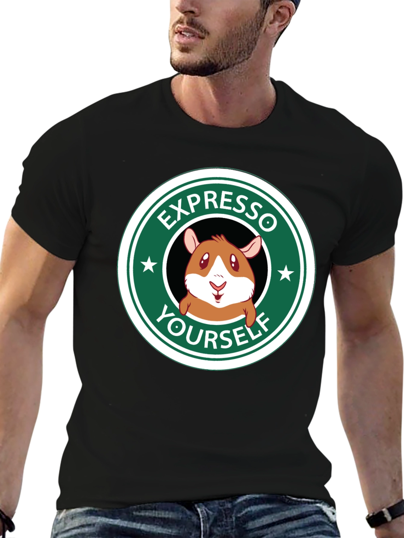 Black Expresso Yourself Graphic T-Shirt - Funny Hamster Design view 6