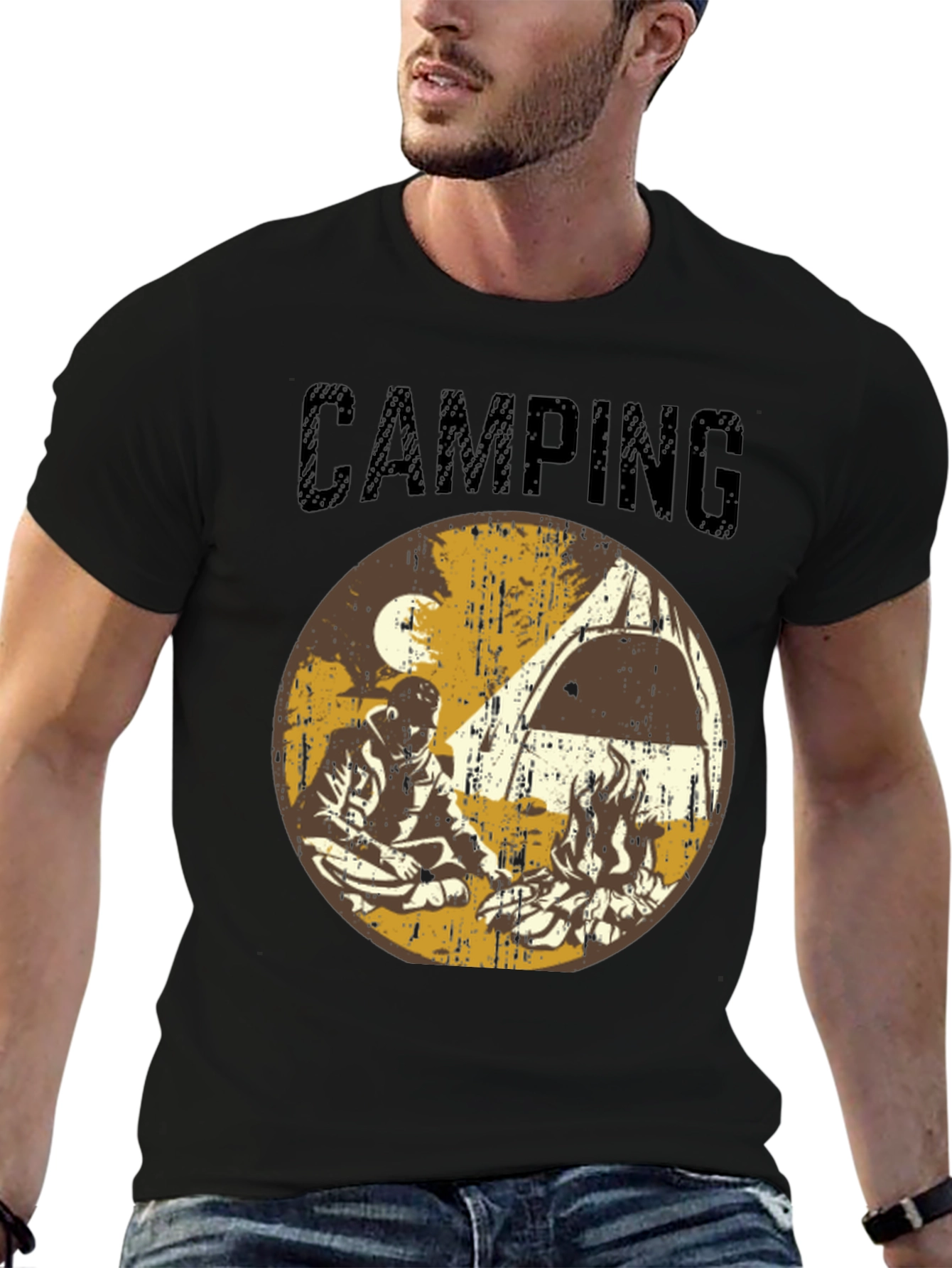 Black Vintage Camping Graphic T-Shirt view 6