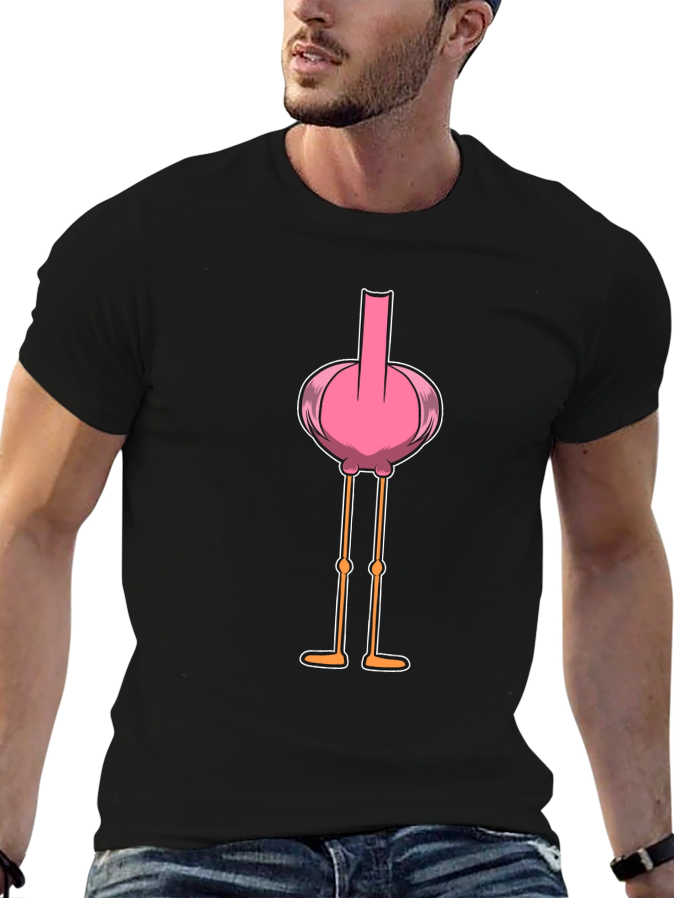 Black Funny Flamingo Middle Finger Graphic T-Shirt view 6