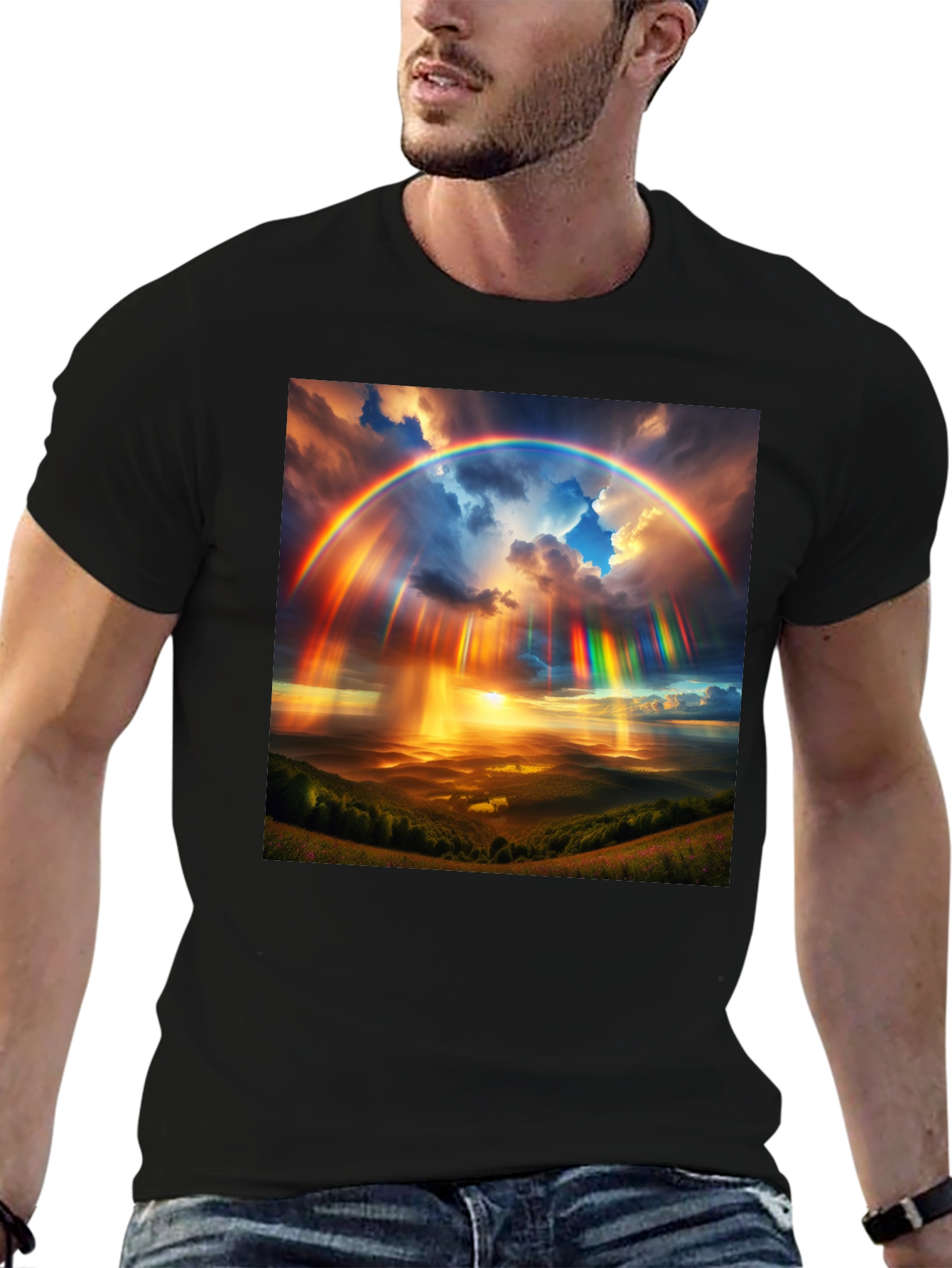 Black Rainbow Sky T-Shirt - Vivid Colors, Unique Design view 6