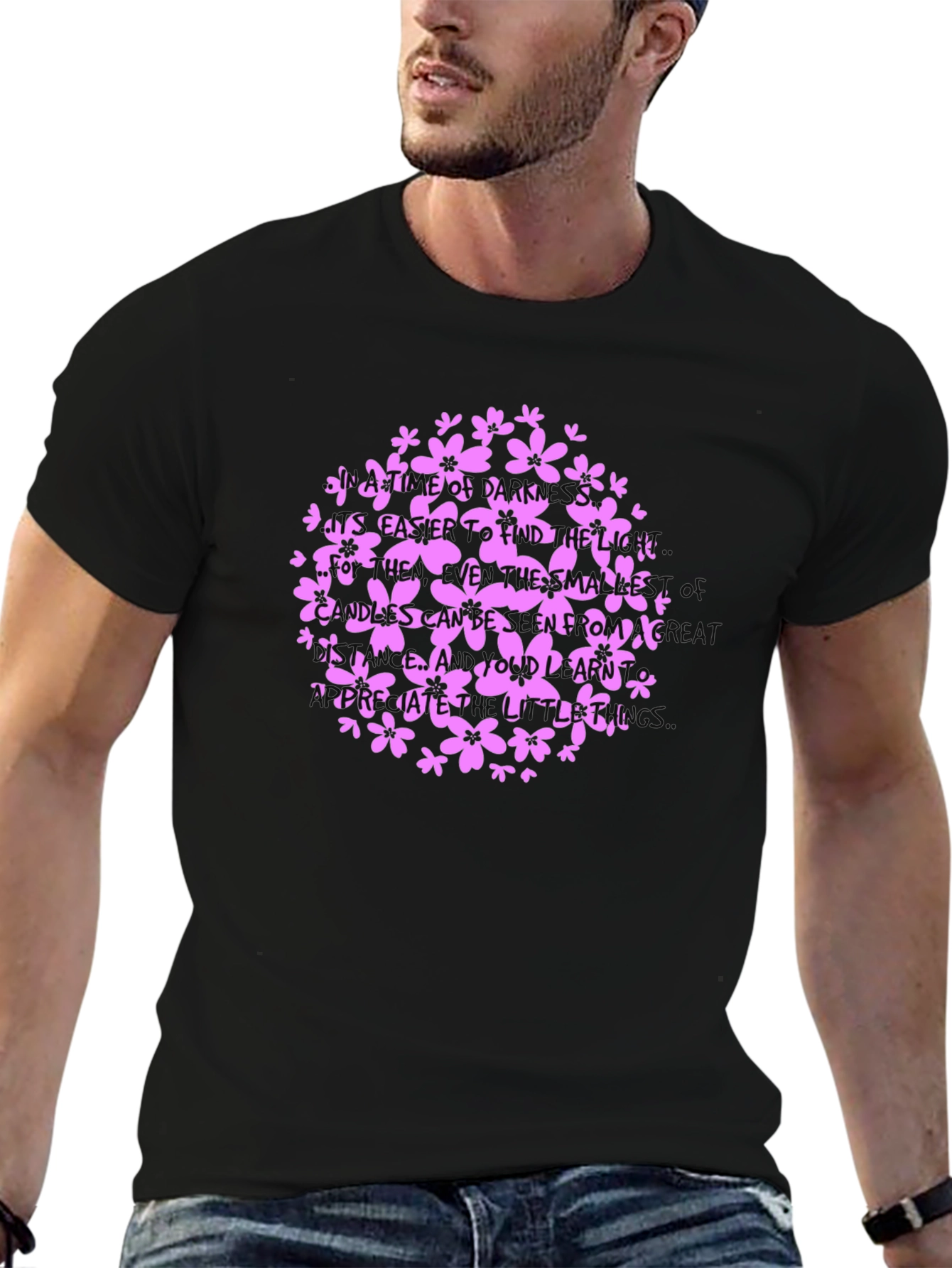 Black Floral Inspirational Quote T-Shirt view 6