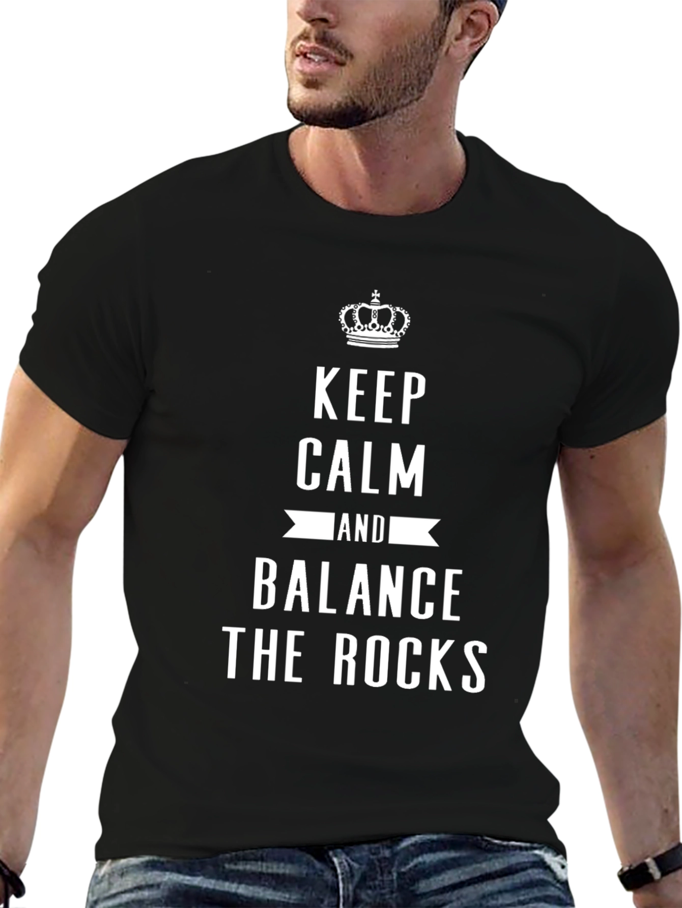Black Keep Calm and Balance the Rocks Graphic Tee view 6