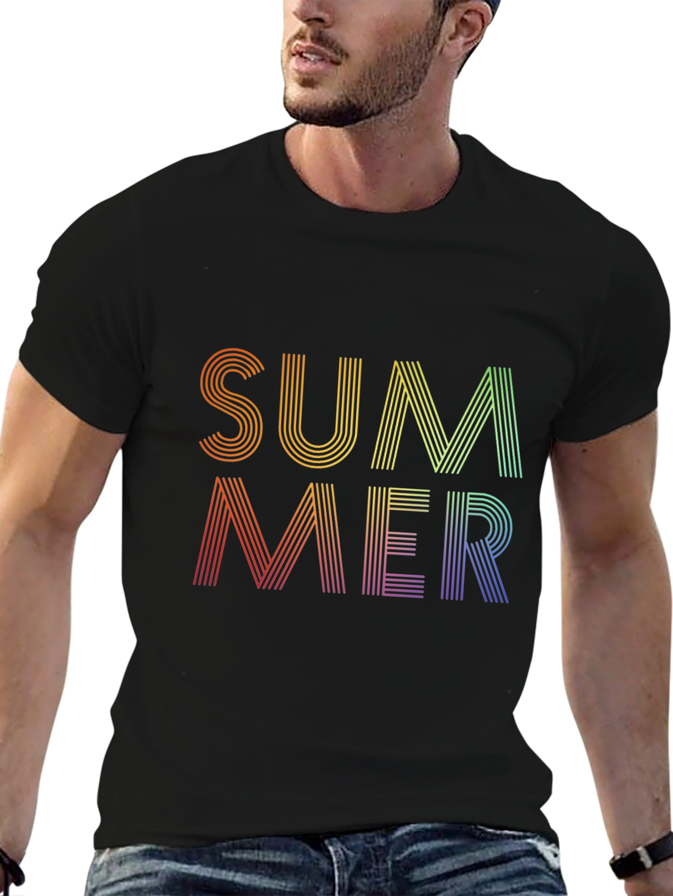 Black Summer Rainbow Graphic Tee - Black Cotton Blend view 6