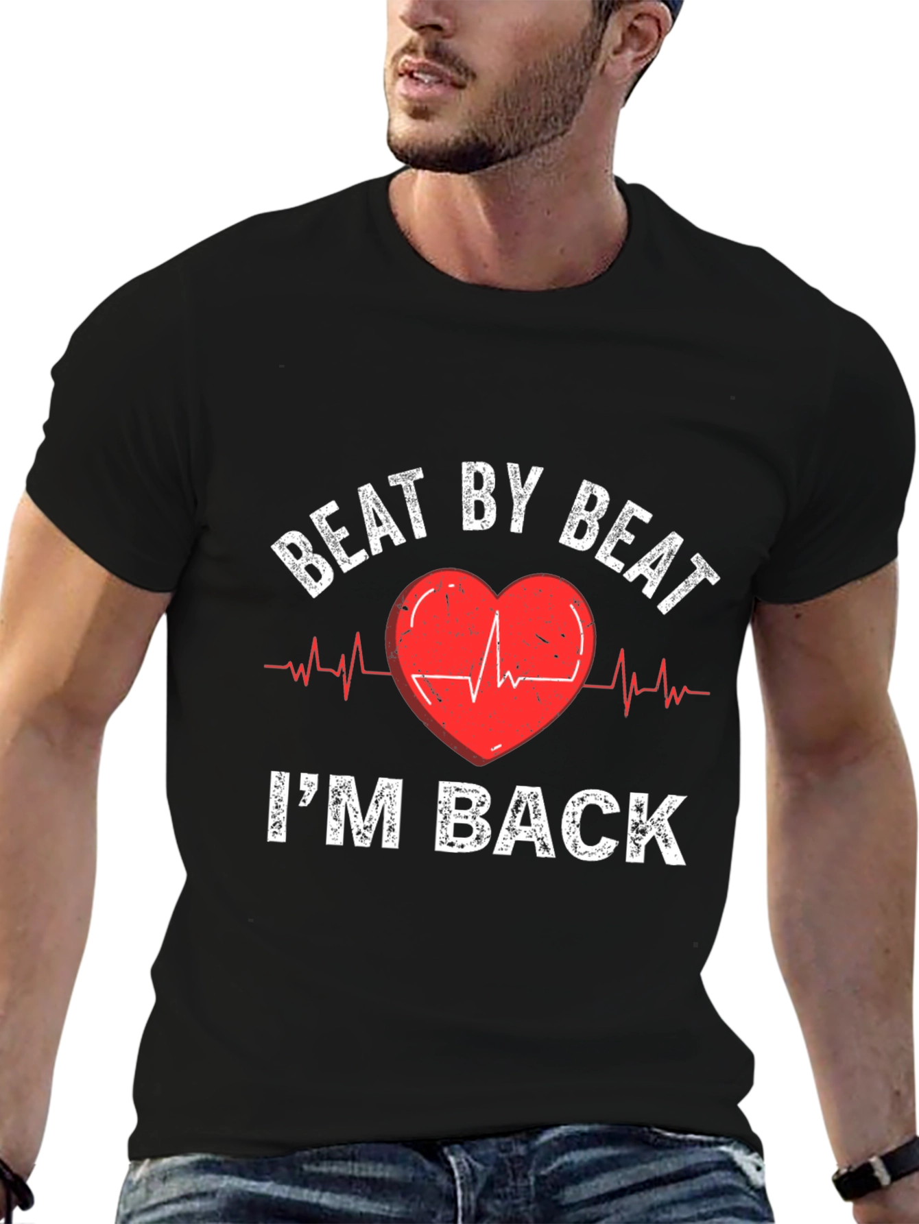 Black Beat By Beat I'm Back Heartbeat T-Shirt view 6