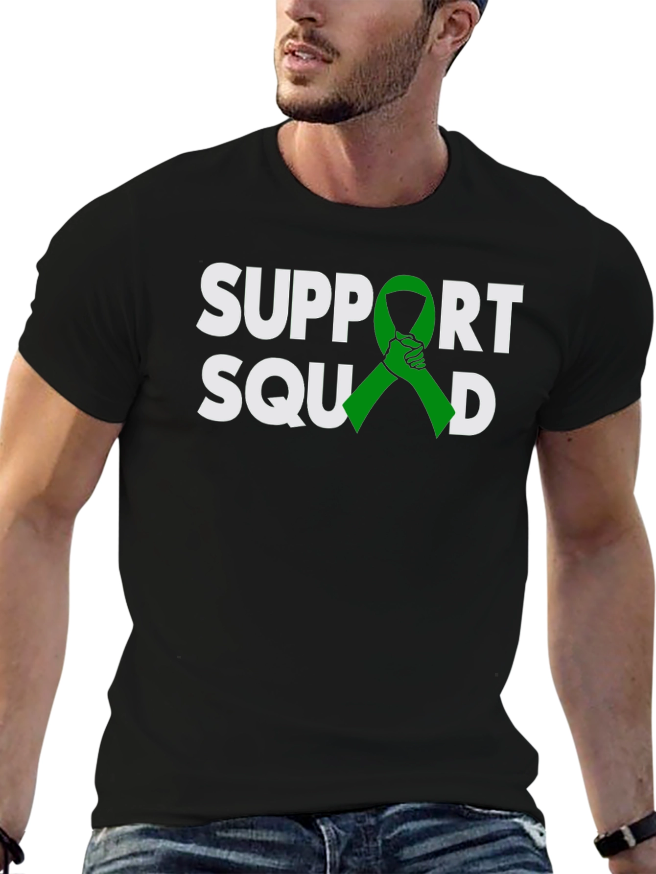Black Support Squad Green Ribbon Graphic T-Shirt view 6