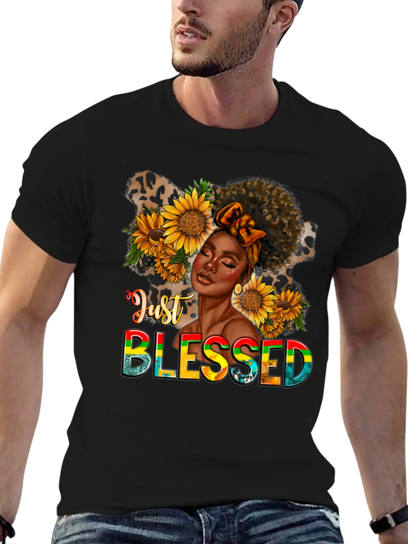 Black Just Blessed Black Woman Sunflower Graphic T-Shirt view 6