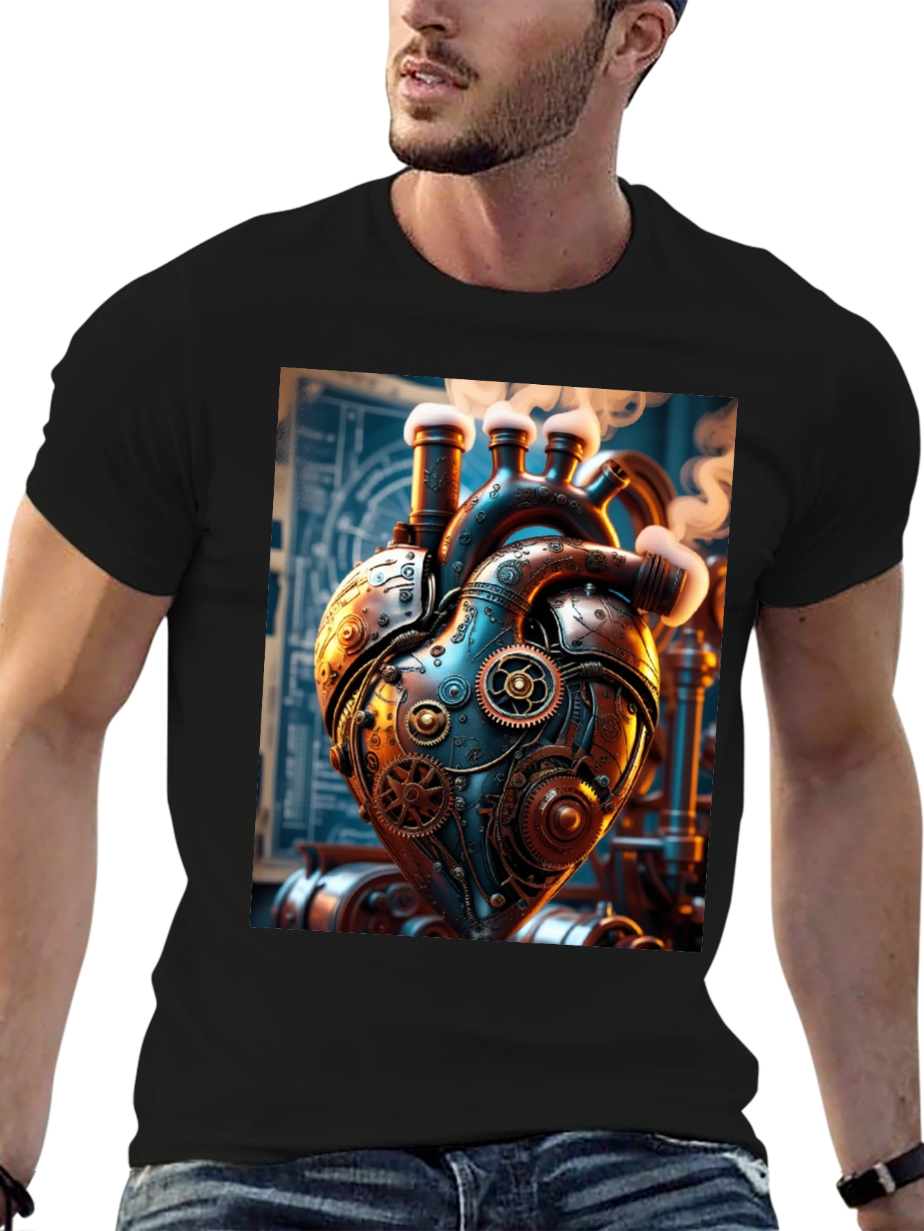 Black Steampunk Heart Graphic Tee - Mechanical Love view 6