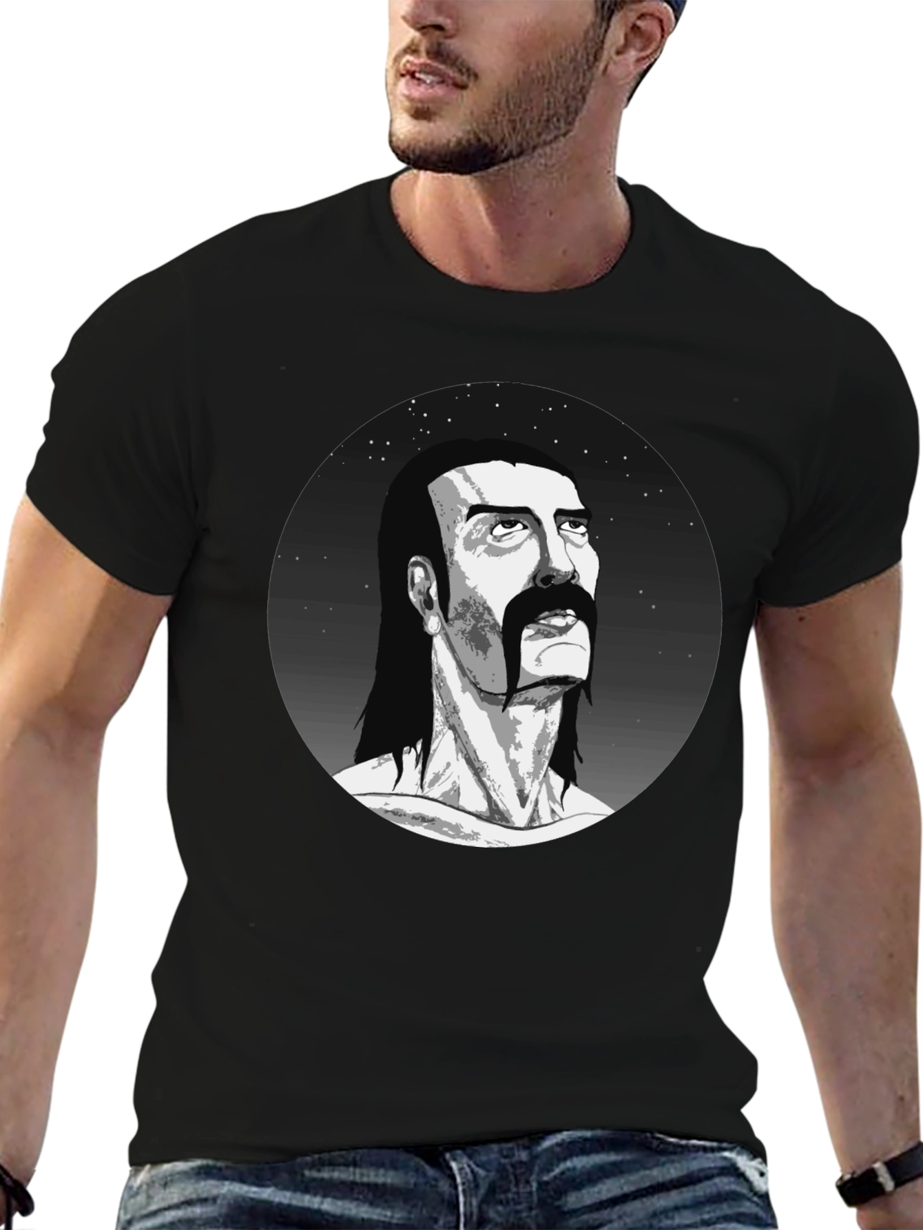 Black Retro Portrait Graphic Black T-Shirt view 6