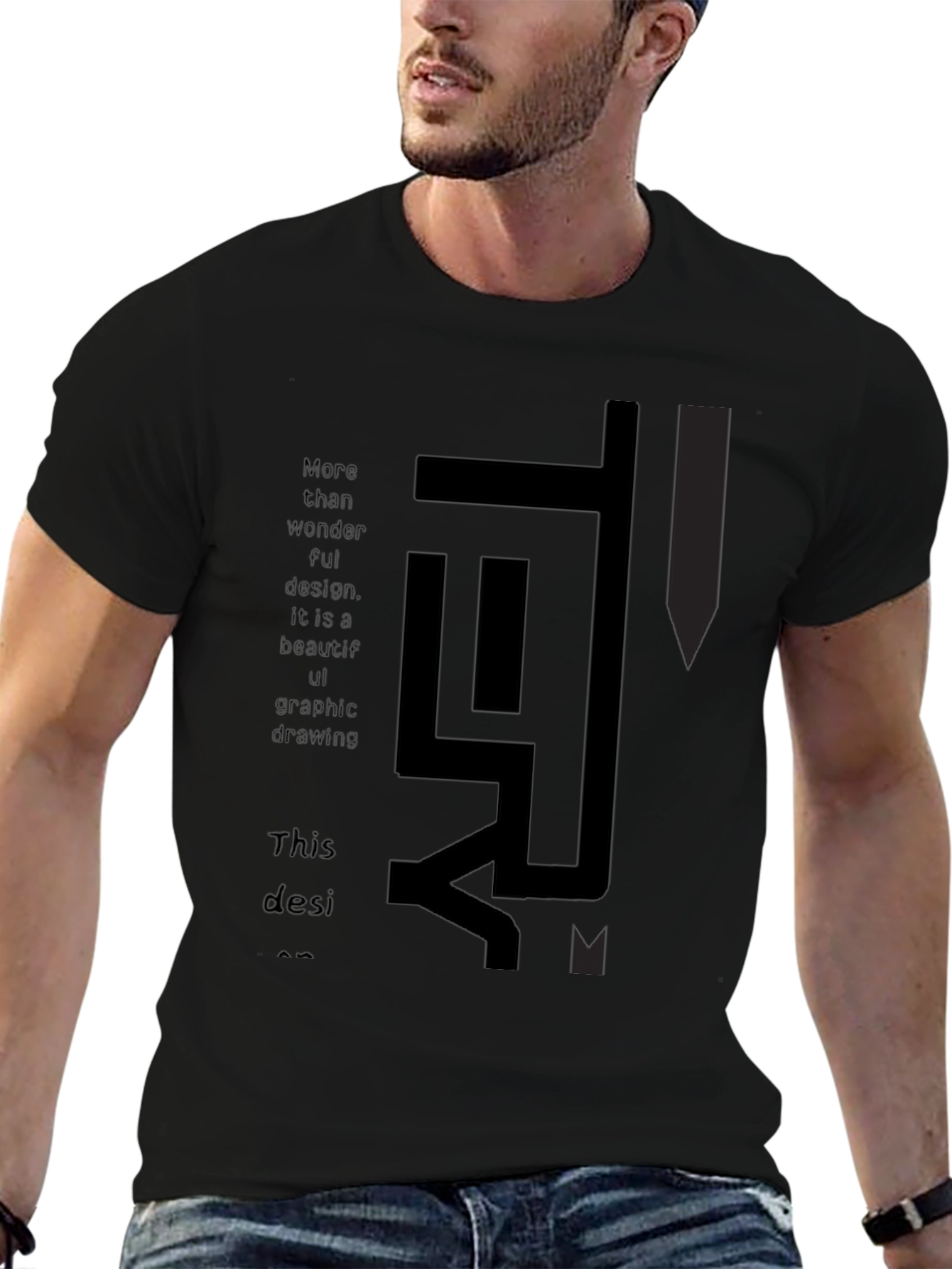 Abstract Graphic Print Black T-Shirt - 6